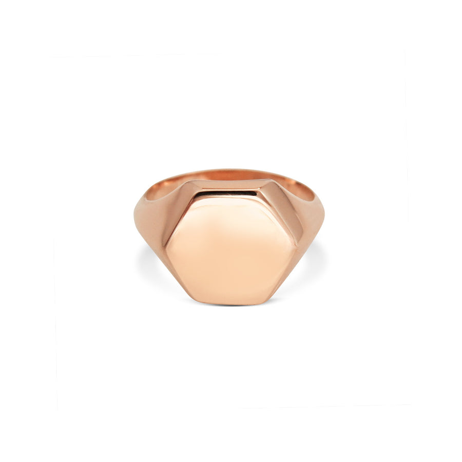 The Hexagonum Small Signet Ring by East London jeweller Rachel Boston | Discover our collections of unique and timeless engagement rings, wedding rings, and modern fine jewellery. - Rachel Boston Jewellery