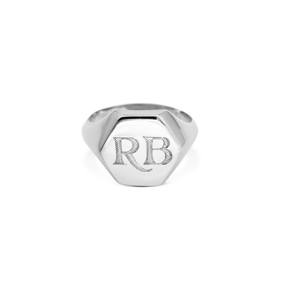 The Hexagonum Small Signet Ring by East London jeweller Rachel Boston | Discover our collections of unique and timeless engagement rings, wedding rings, and modern fine jewellery. - Rachel Boston Jewellery