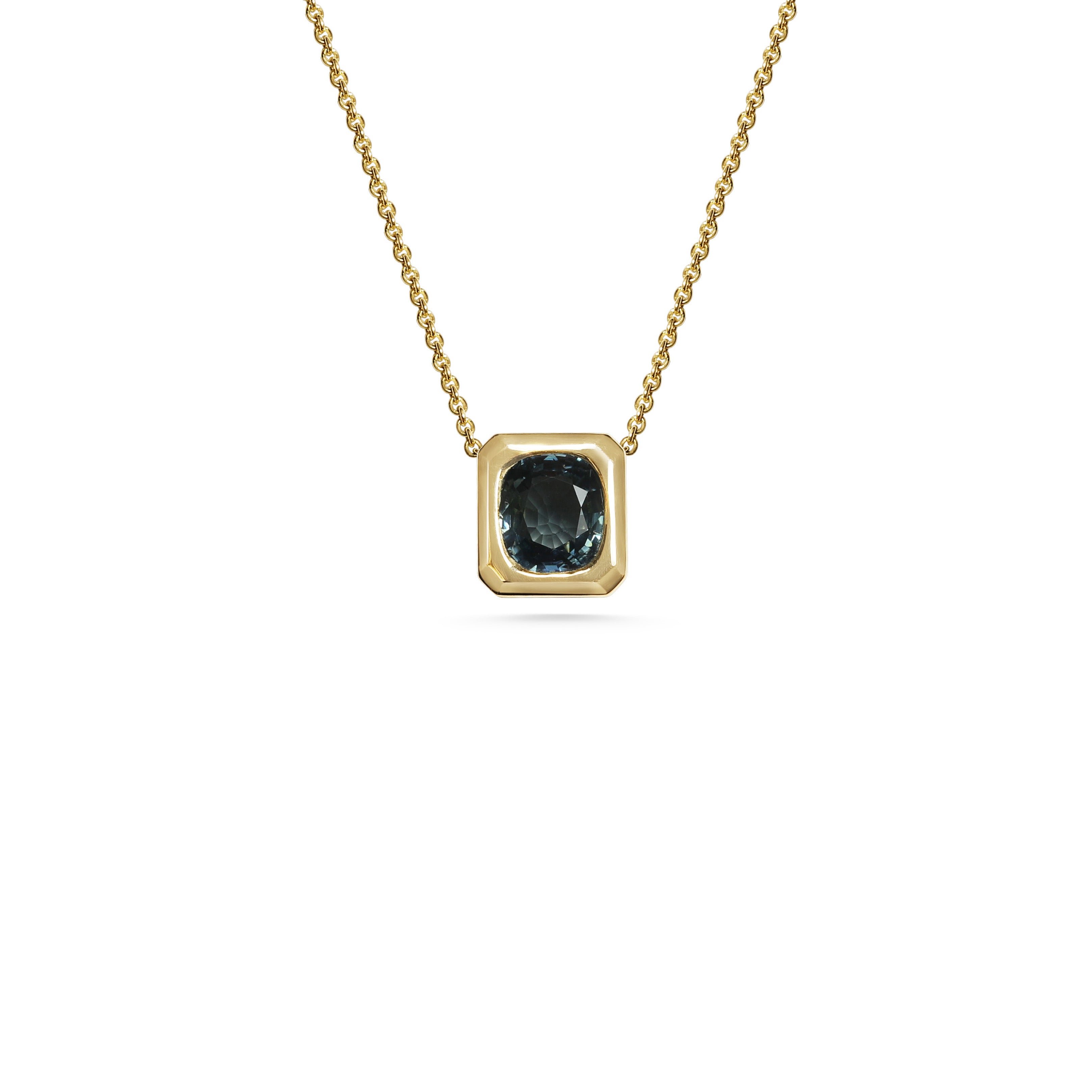 The X - Holzer Necklace - 1.09ct Teal by East London jeweller Rachel Boston | Discover our collections of unique and timeless engagement rings, wedding rings, and modern fine jewellery.