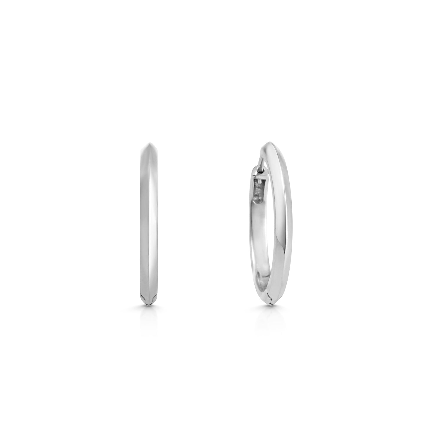 The 20mm Knife Edge Hoop Earrings by East London jeweller Rachel Boston | Discover our collections of unique and timeless engagement rings, wedding rings, and modern fine jewellery.