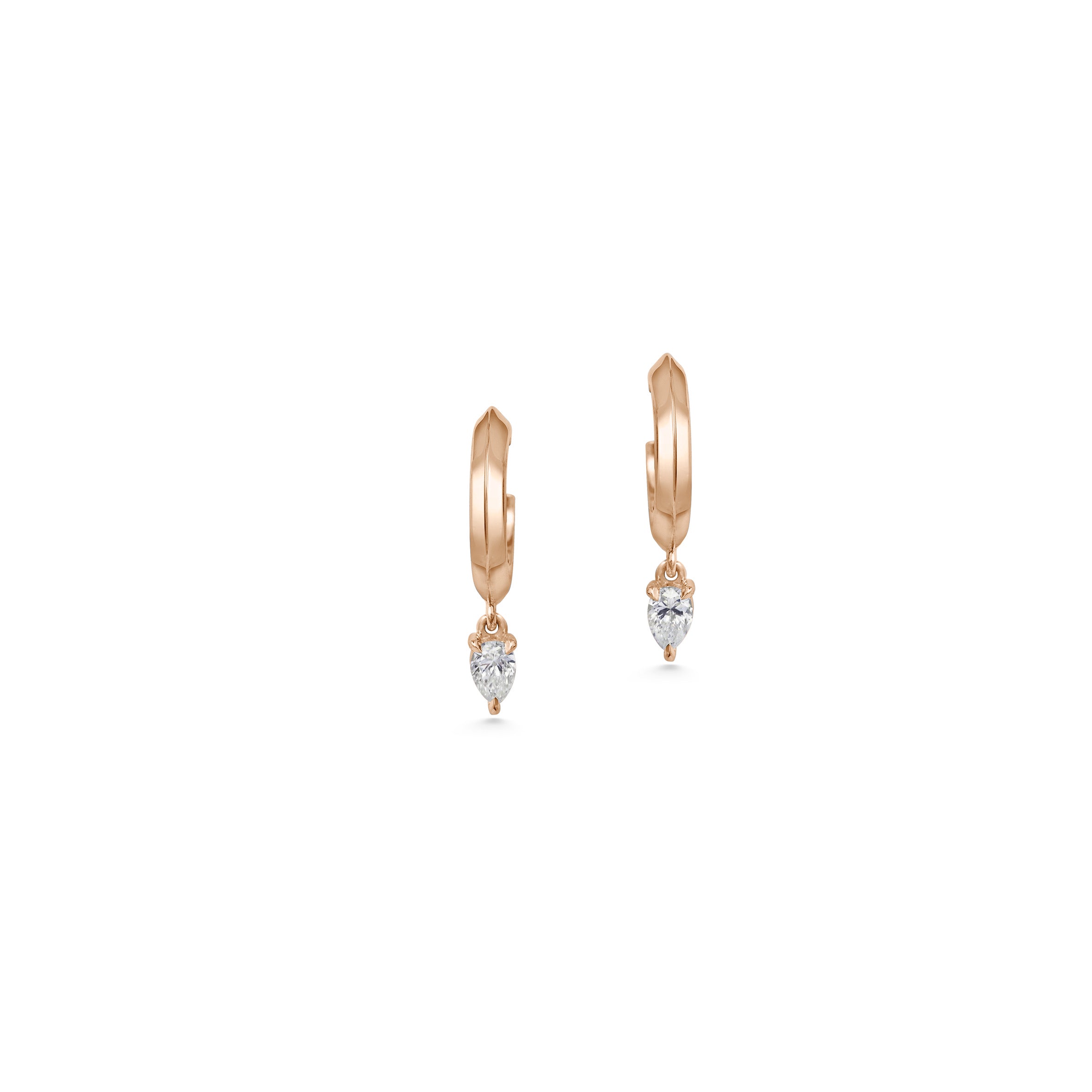 The Knife Edge Hoop Earrings with Pear Diamonds by East London jeweller Rachel Boston | Discover our collections of unique and timeless engagement rings, wedding rings, and modern fine jewellery.