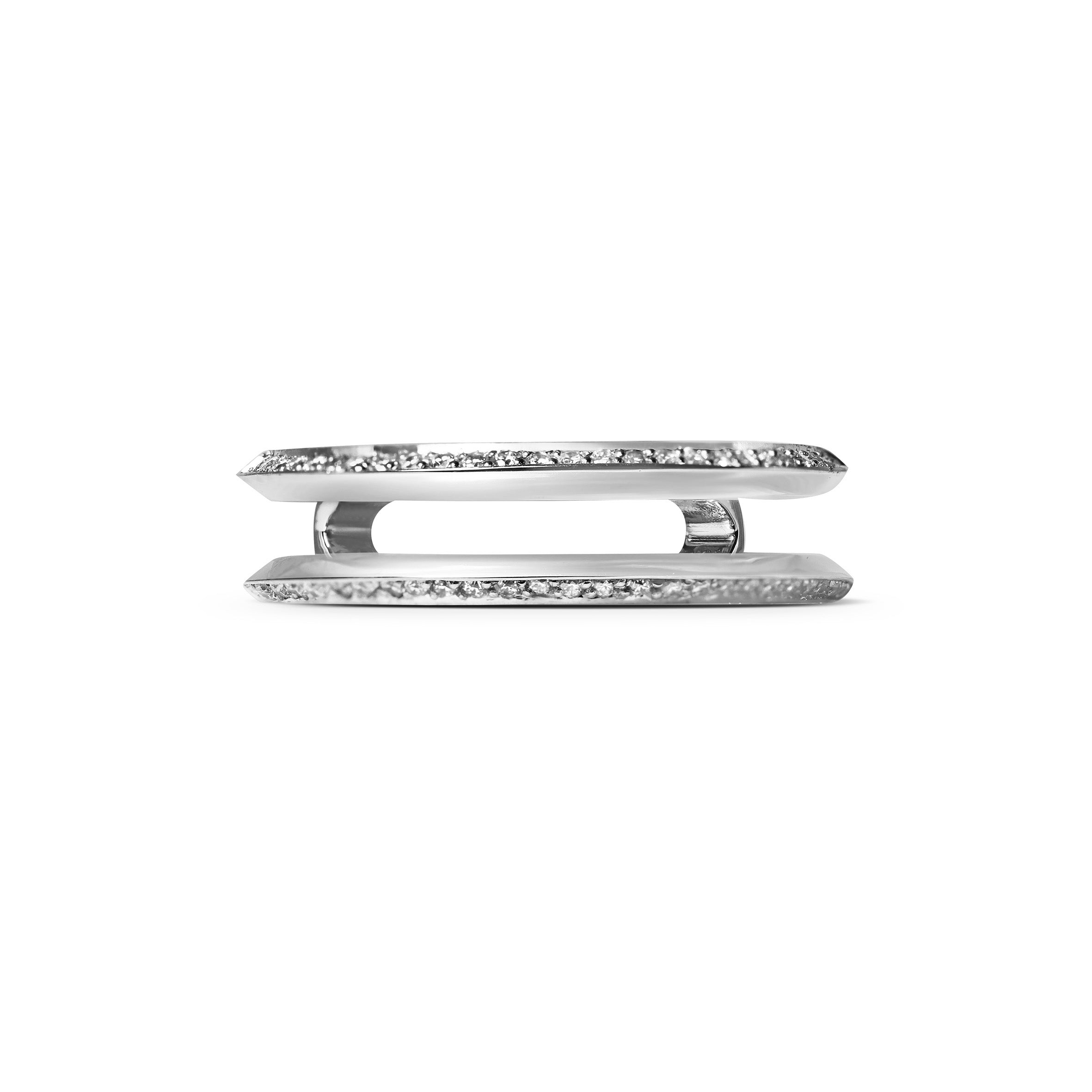 The Diamond Knife Edge Double Wedding Band by East London jeweller Rachel Boston | Discover our collections of unique and timeless engagement rings, wedding rings, and modern fine jewellery.