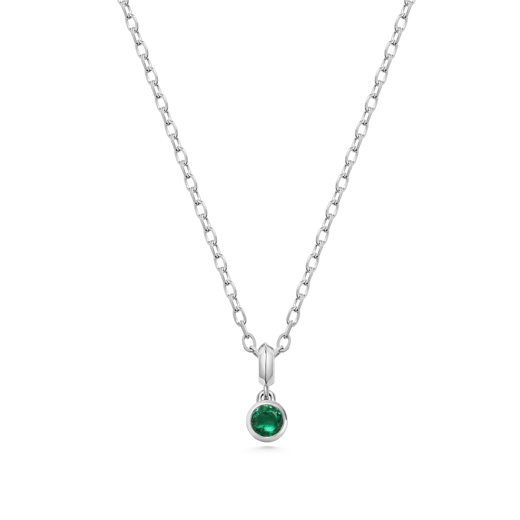 The Large Droplet Emerald Necklace by East London jeweller Rachel Boston | Discover our collections of unique and timeless engagement rings, wedding rings, and modern fine jewellery.