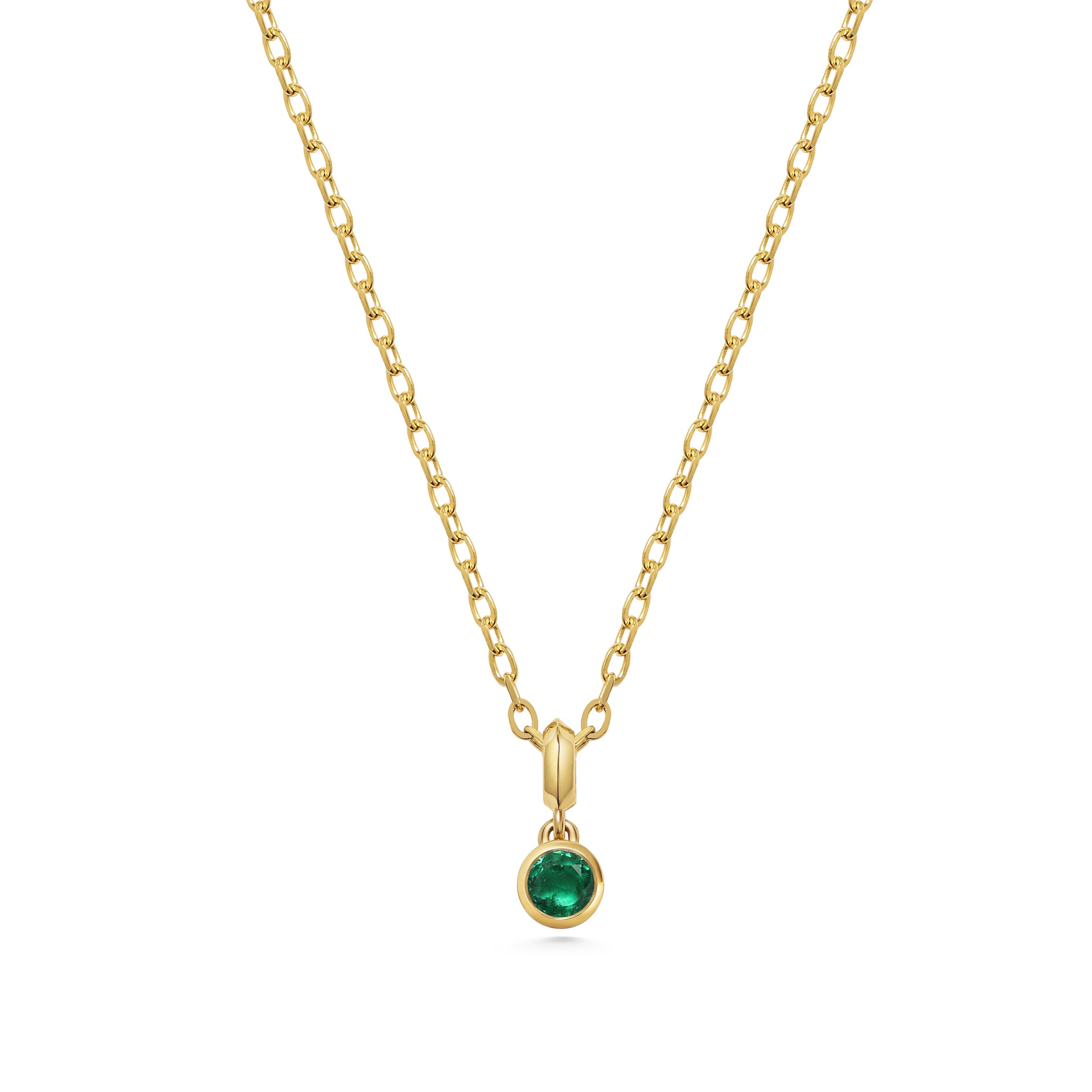 The Large Droplet Emerald Necklace by East London jeweller Rachel Boston | Discover our collections of unique and timeless engagement rings, wedding rings, and modern fine jewellery.