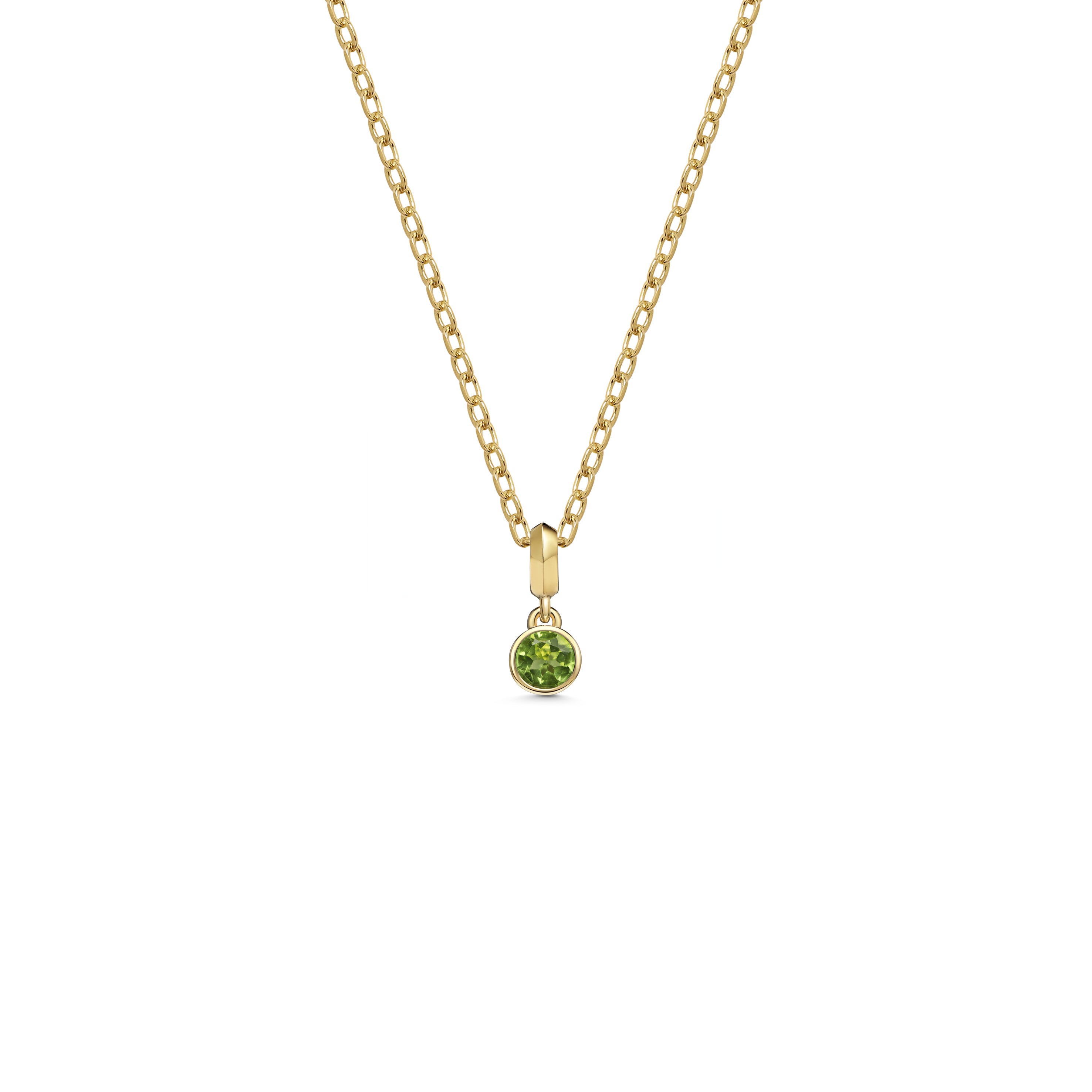 The Large Droplet Peridot Necklace by East London jeweller Rachel Boston | Discover our collections of unique and timeless engagement rings, wedding rings, and modern fine jewellery.