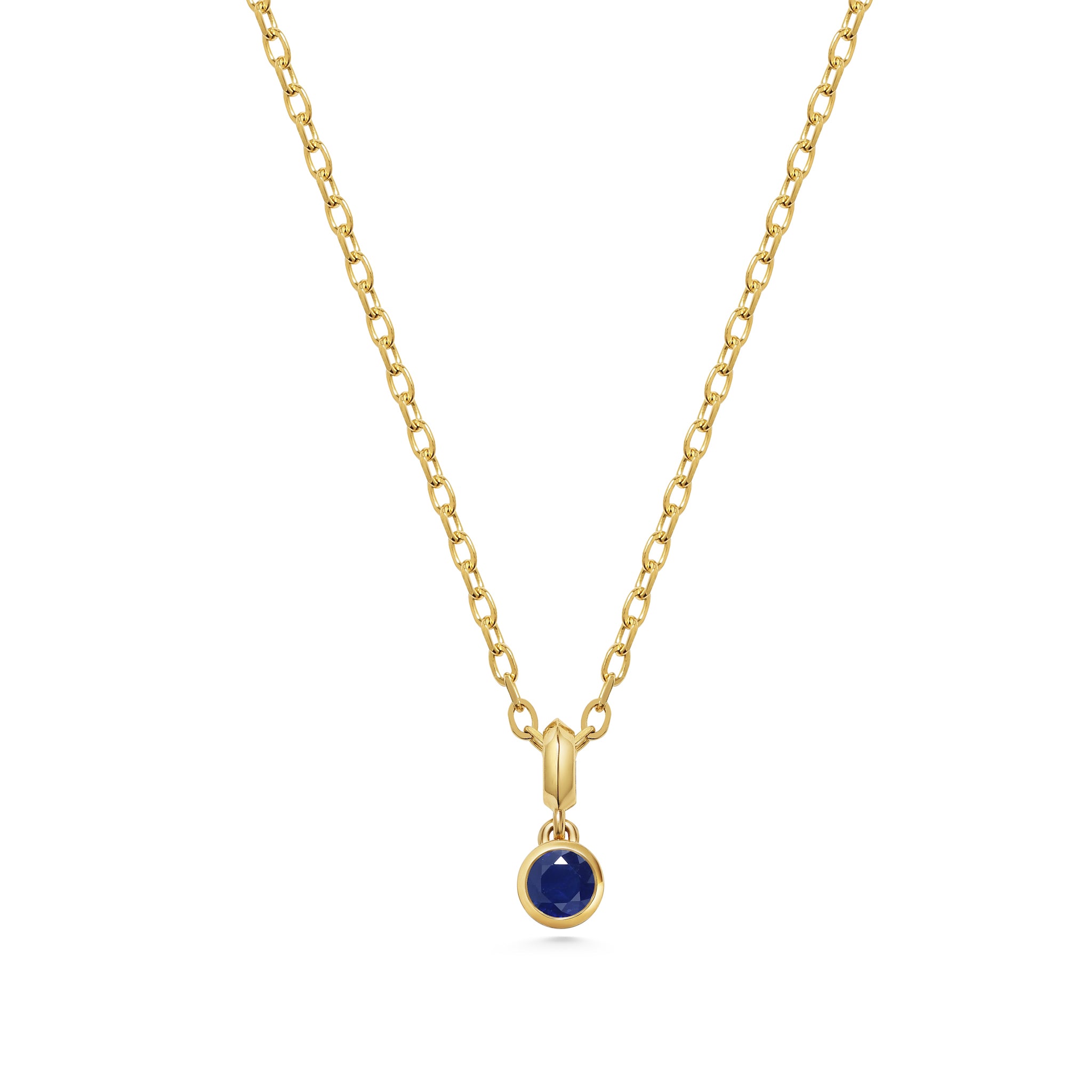 The Large Droplet Sapphire Necklace by East London jeweller Rachel Boston | Discover our collections of unique and timeless engagement rings, wedding rings, and modern fine jewellery.