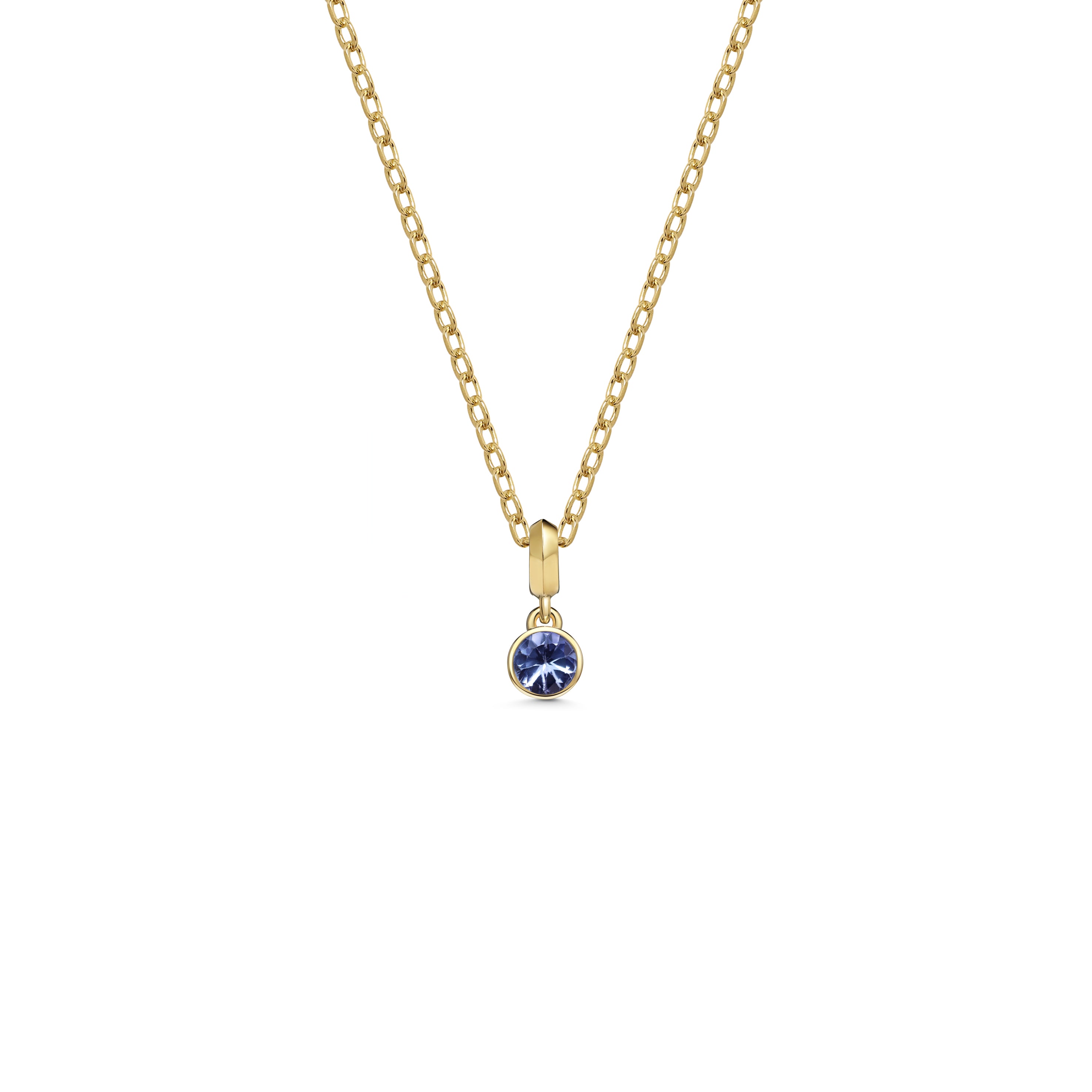 The Large Droplet Tanzanite Necklace by East London jeweller Rachel Boston | Discover our collections of unique and timeless engagement rings, wedding rings, and modern fine jewellery.