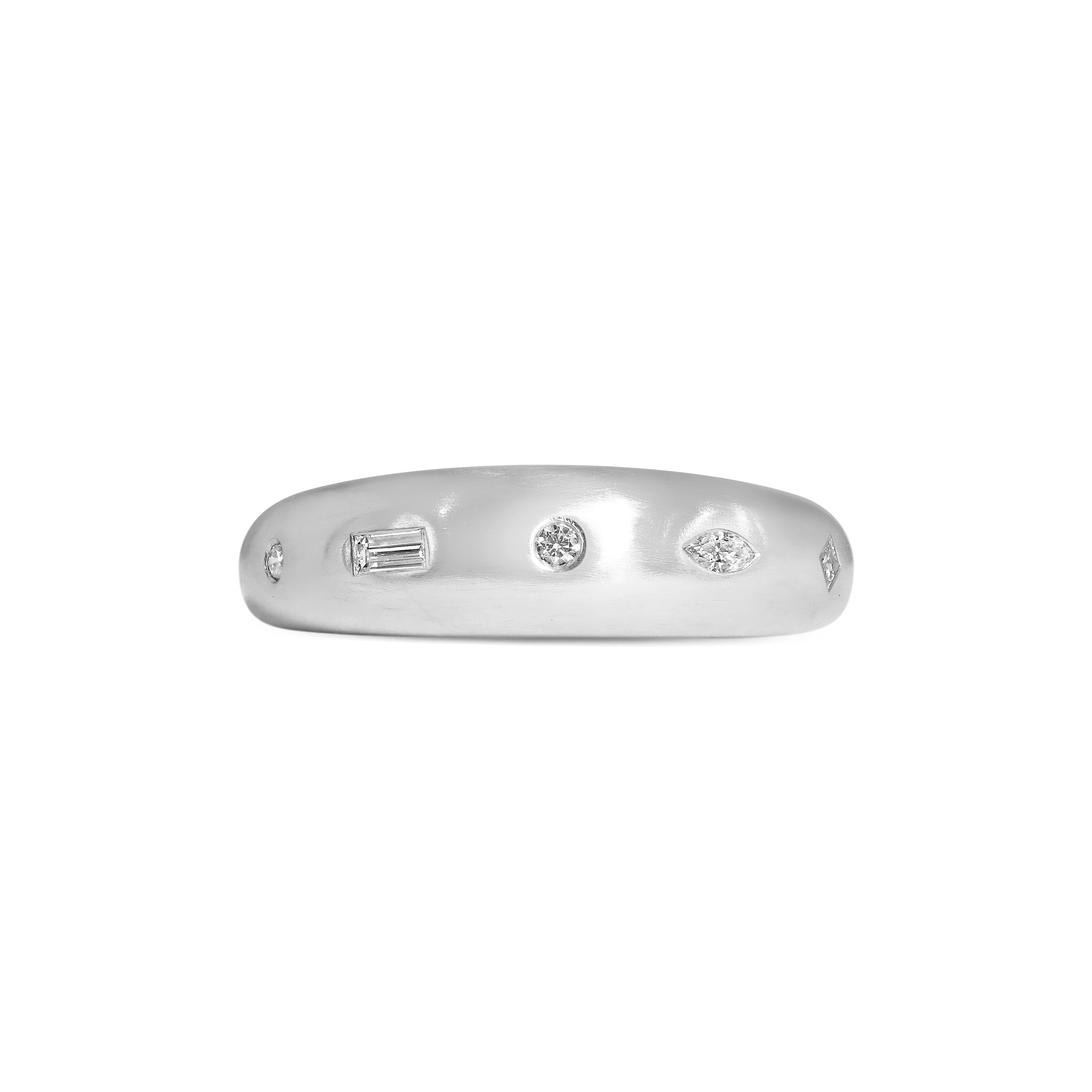 The Mixed Diamond Bombe Ring - Matte Finish by East London jeweller Rachel Boston | Discover our collections of unique and timeless engagement rings, wedding rings, and modern fine jewellery.