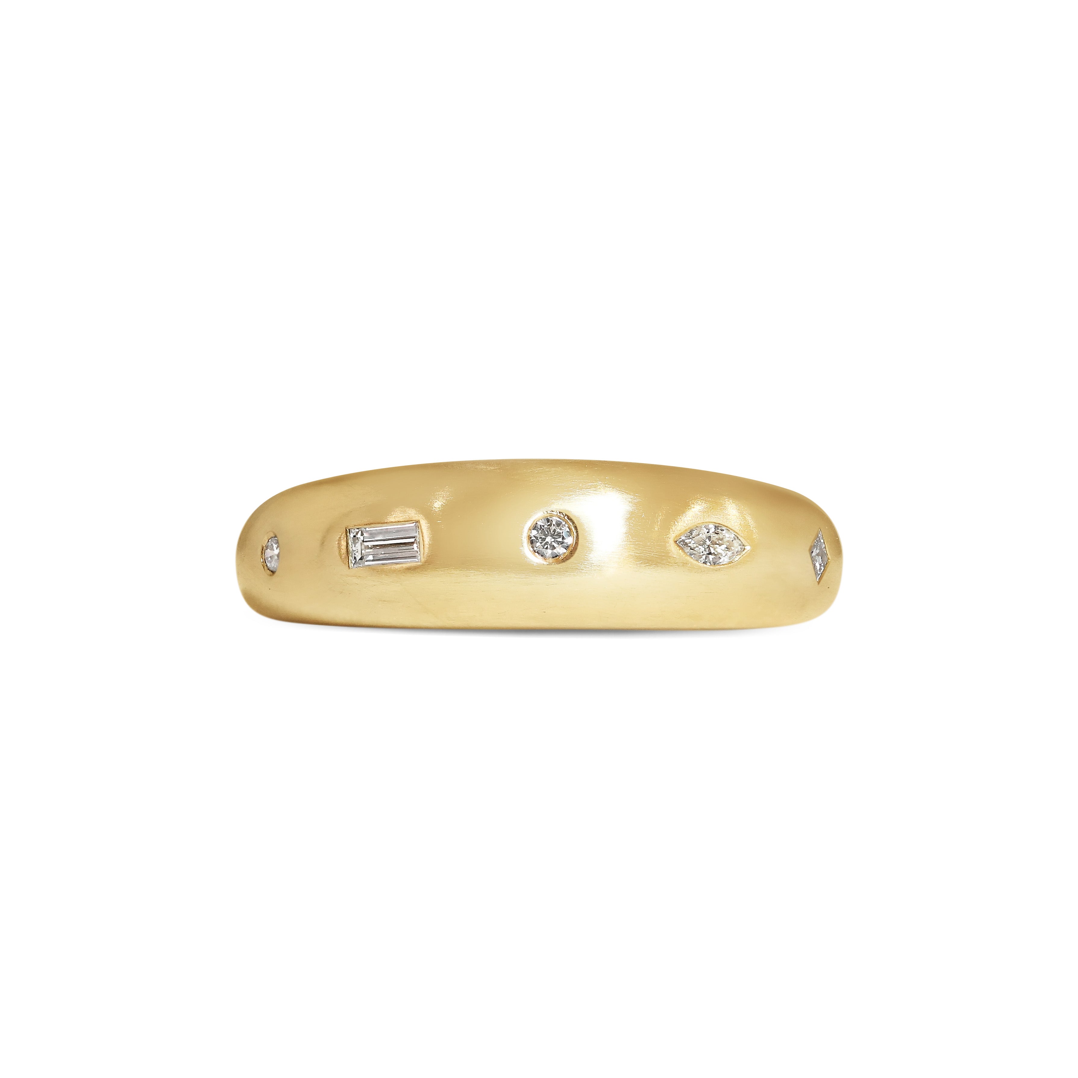 The Mixed Diamond Bombe Ring - Matte Finish by East London jeweller Rachel Boston | Discover our collections of unique and timeless engagement rings, wedding rings, and modern fine jewellery.