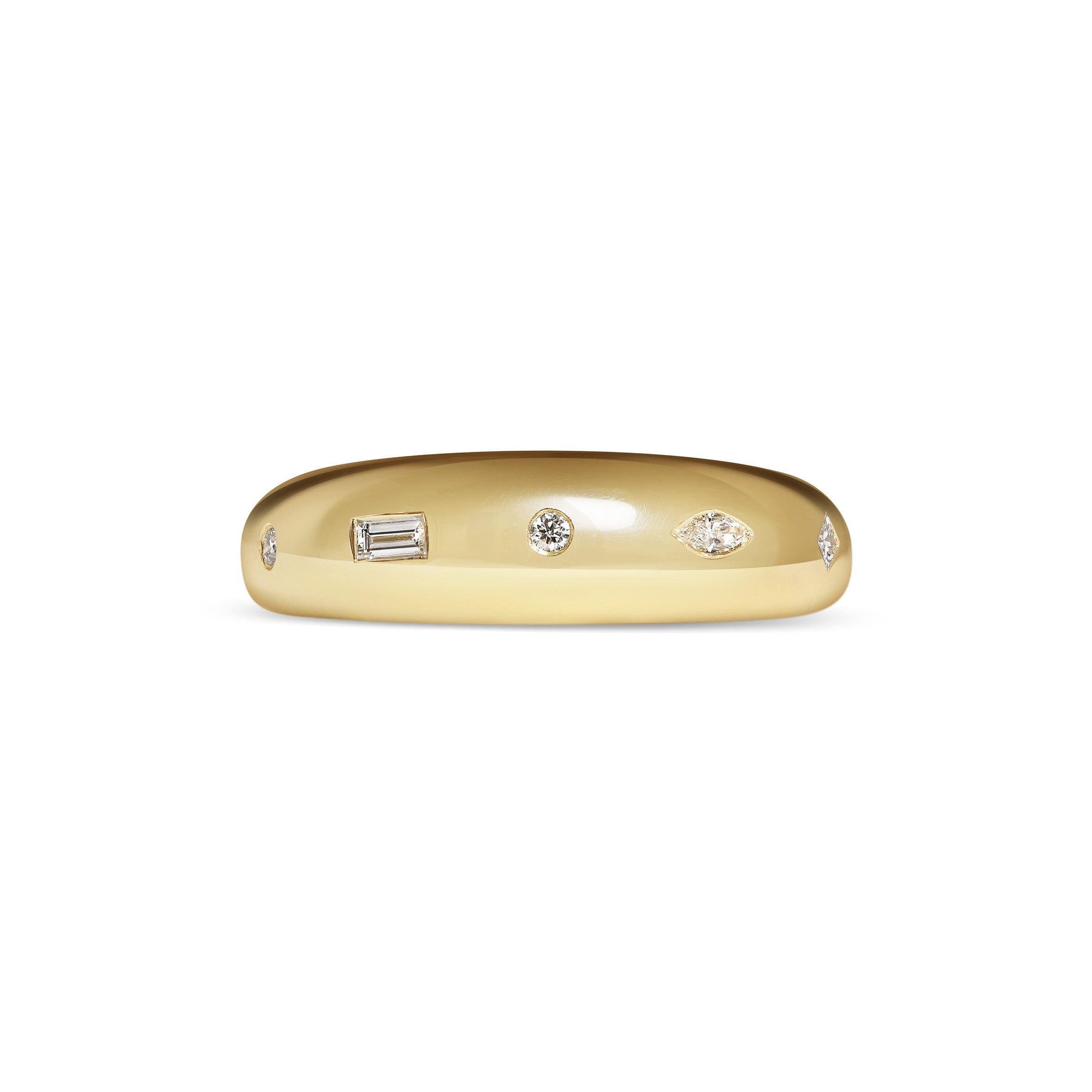 The Mixed Diamond Bombe Ring - Polished Finish by East London jeweller Rachel Boston | Discover our collections of unique and timeless engagement rings, wedding rings, and modern fine jewellery.