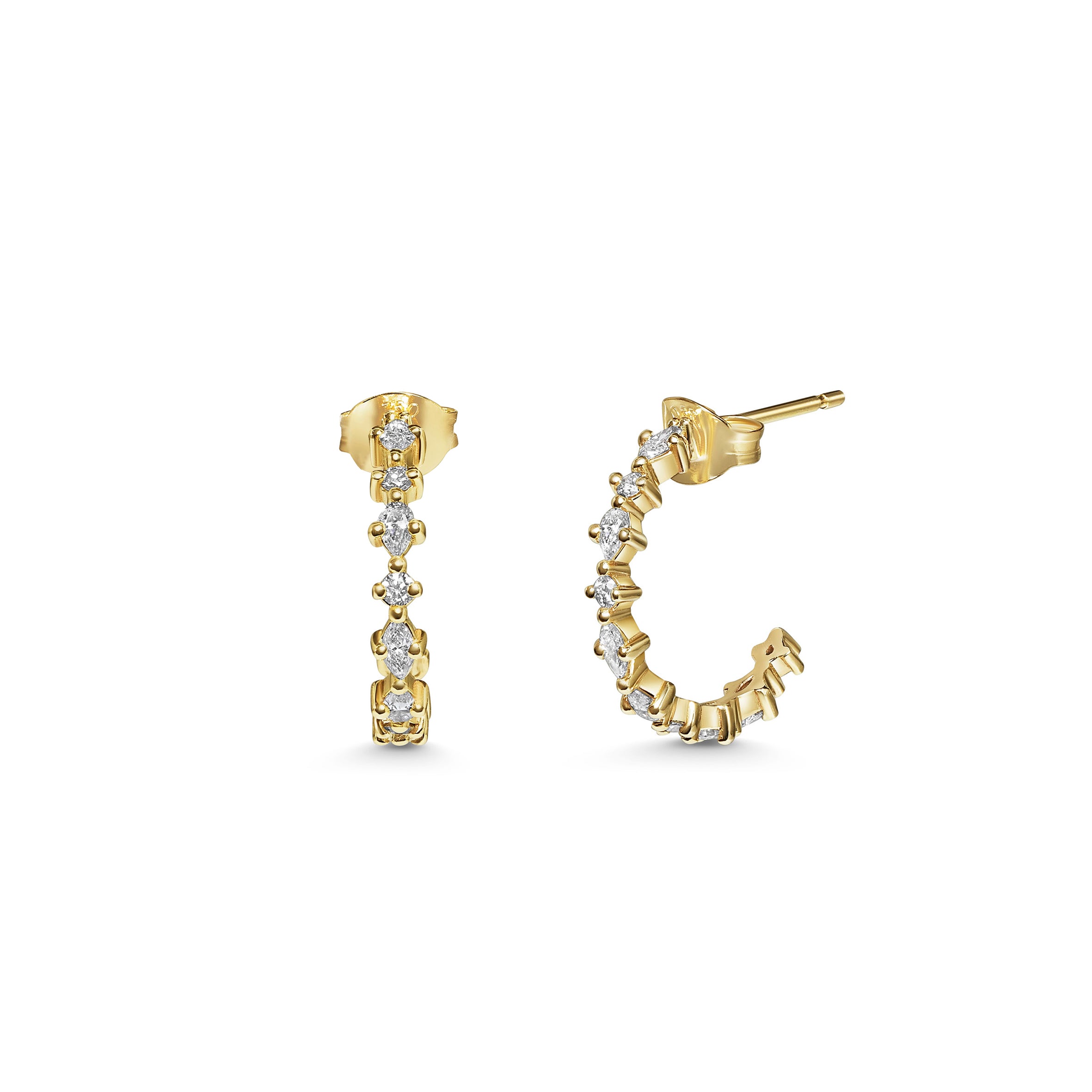 The Mixed Diamond Hoop Earrings by East London jeweller Rachel Boston | Discover our collections of unique and timeless engagement rings, wedding rings, and modern fine jewellery.