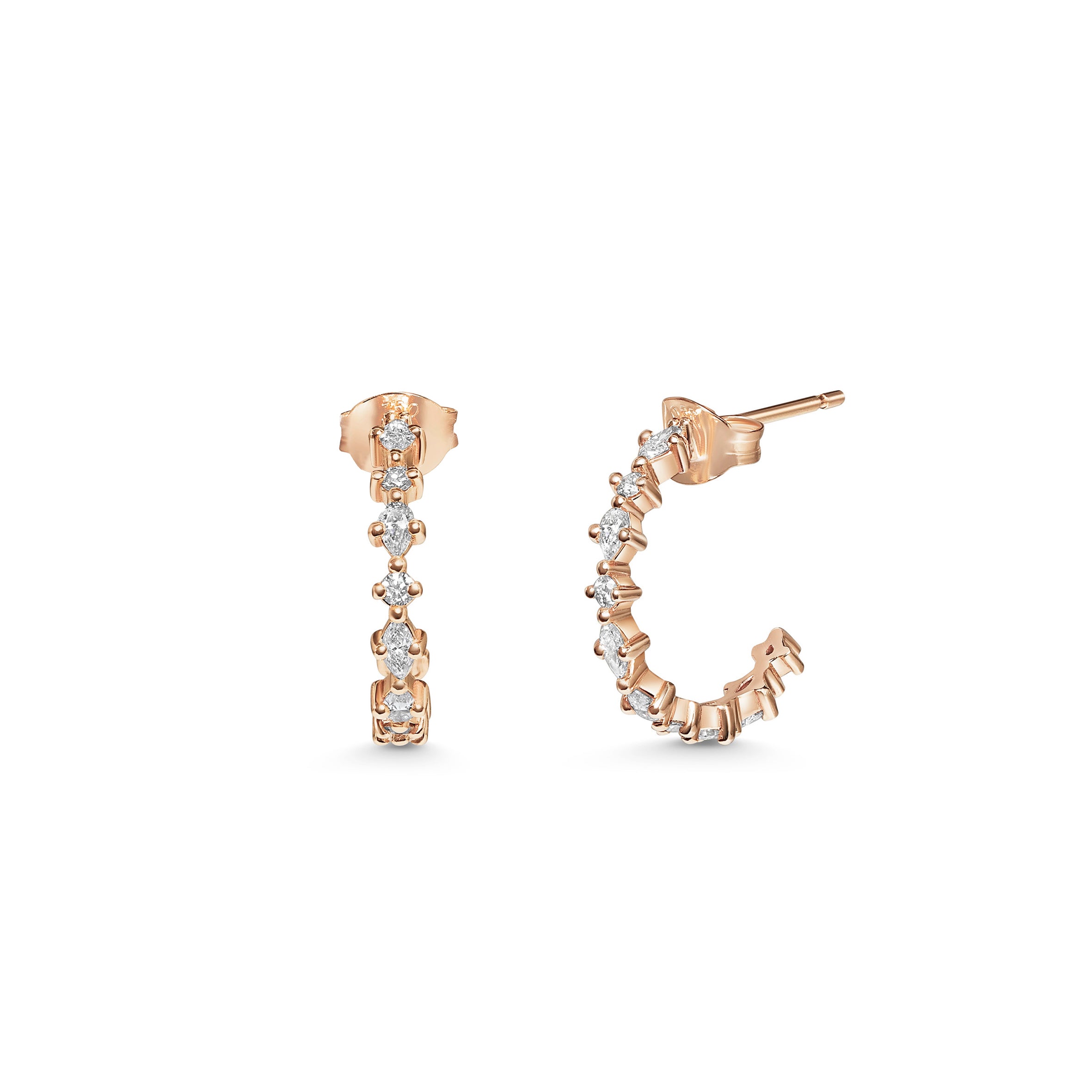 The Mixed Diamond Hoop Earrings by East London jeweller Rachel Boston | Discover our collections of unique and timeless engagement rings, wedding rings, and modern fine jewellery.