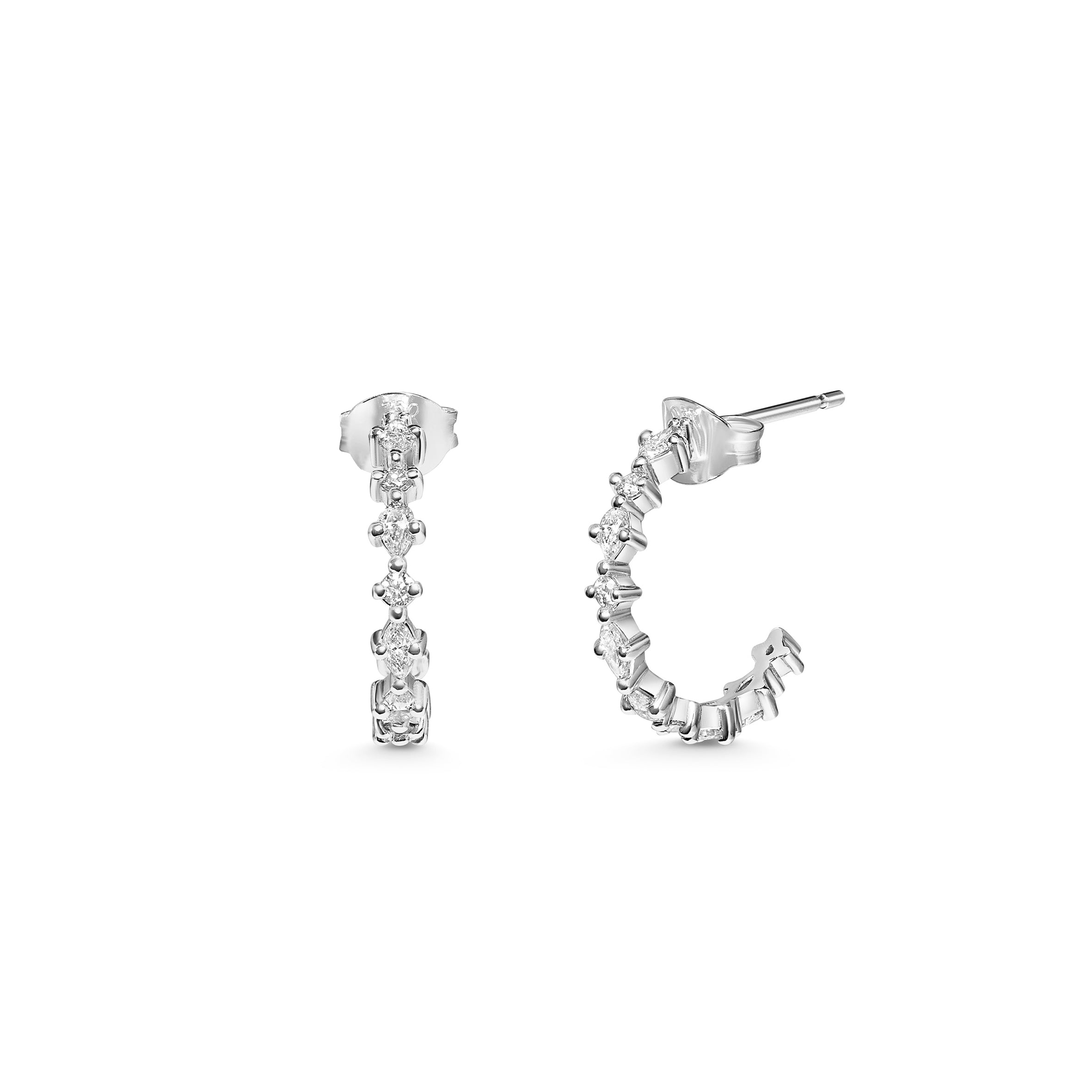 The Mixed Diamond Hoop Earrings by East London jeweller Rachel Boston | Discover our collections of unique and timeless engagement rings, wedding rings, and modern fine jewellery.