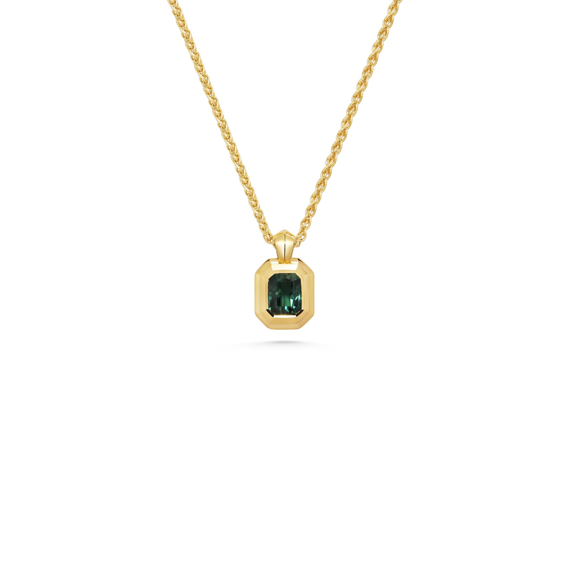 The X - O'Keeffe Necklace - 0.94ct Green by East London jeweller Rachel Boston | Discover our collections of unique and timeless engagement rings, wedding rings, and modern fine jewellery.
