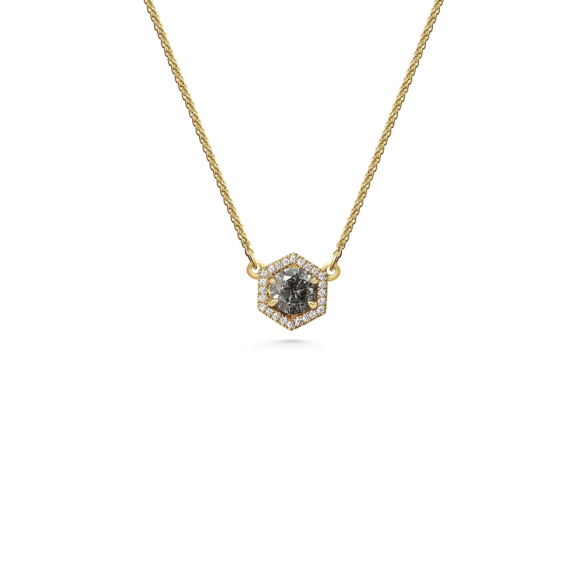 The Phoenix Necklace Grey Diamond by East London jeweller Rachel Boston | Discover our collections of unique and timeless engagement rings, wedding rings, and modern fine jewellery.