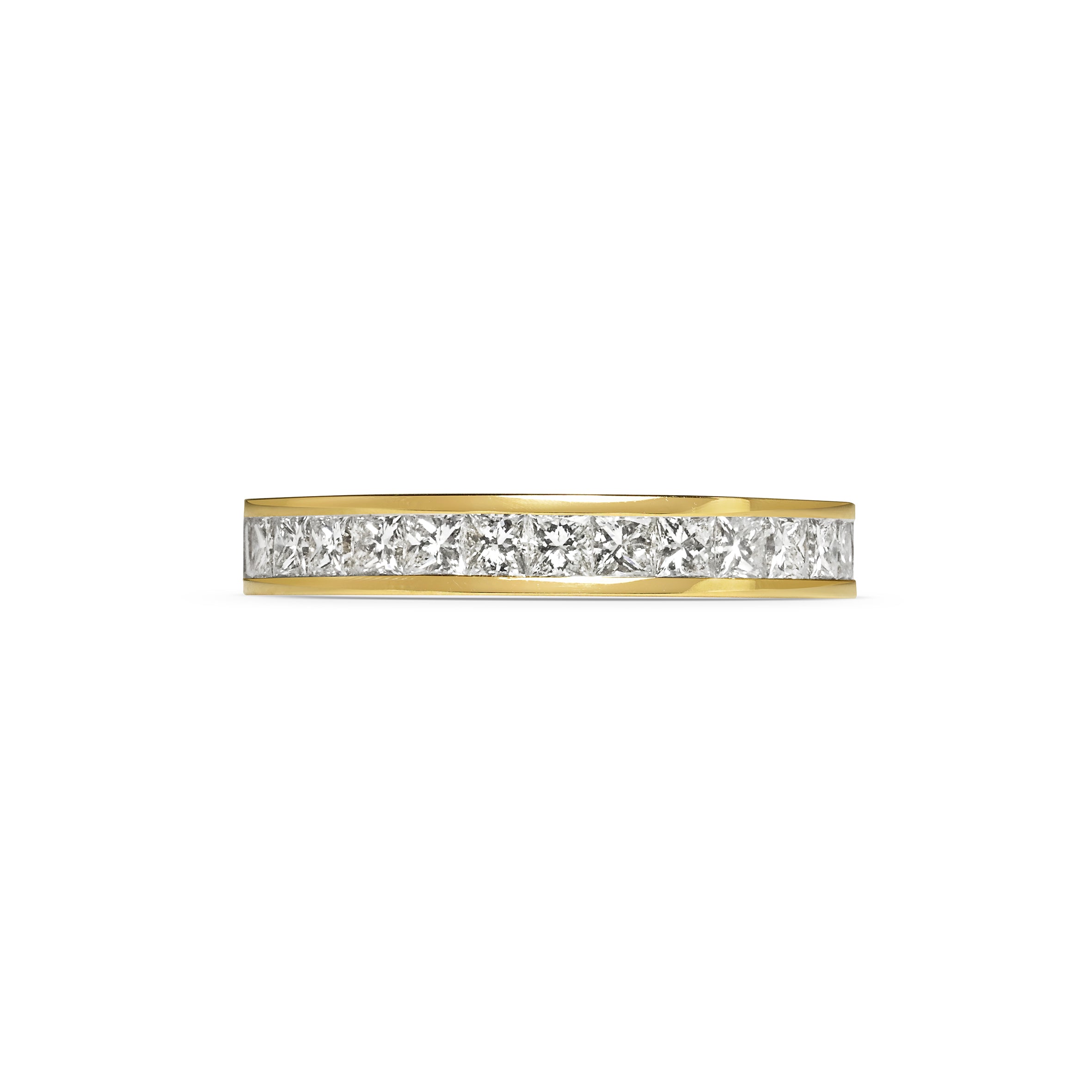 The Princess Cut Channel Set Wedding Band by East London jeweller Rachel Boston | Discover our collections of unique and timeless engagement rings, wedding rings, and modern fine jewellery.