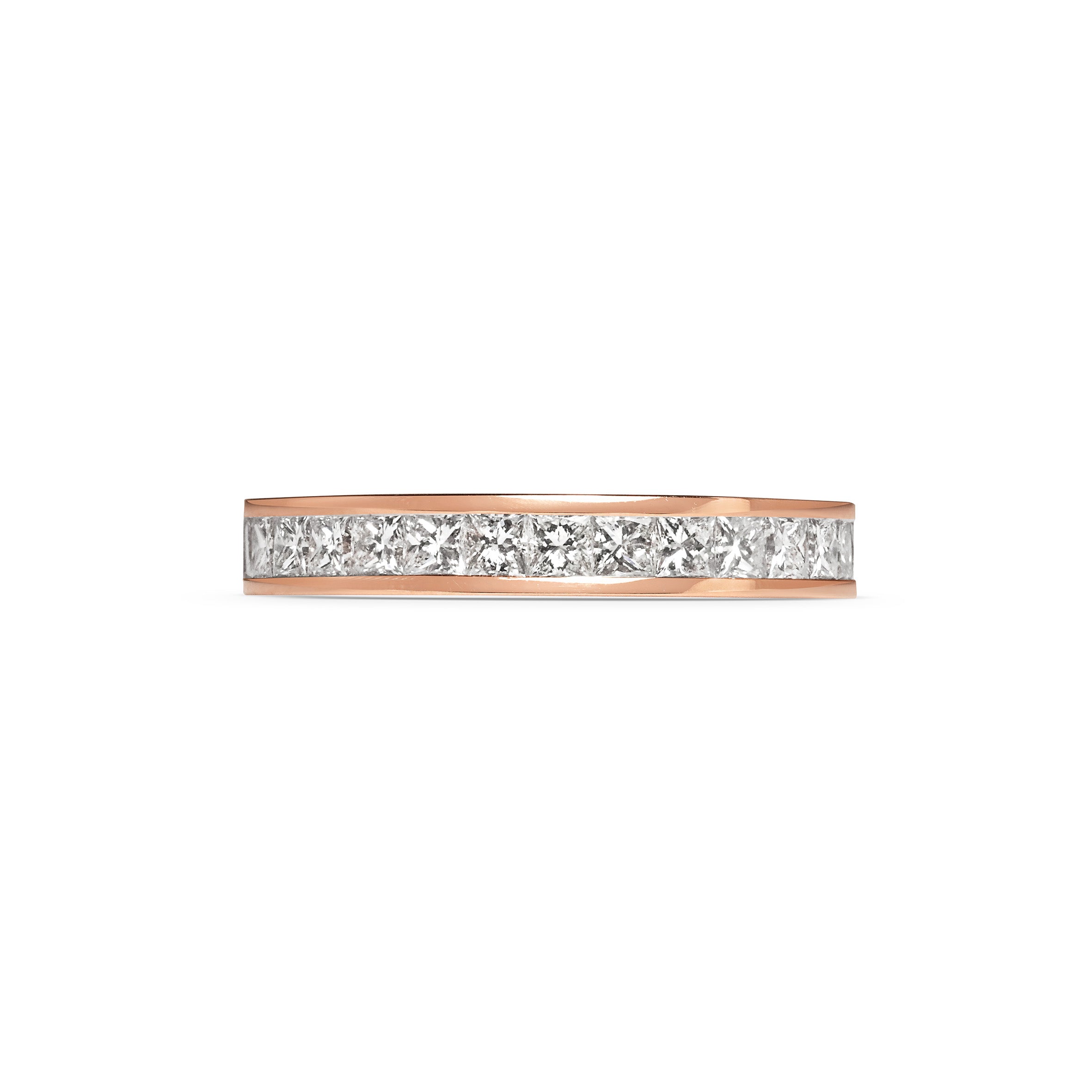 The Princess Cut Channel Set Wedding Band by East London jeweller Rachel Boston | Discover our collections of unique and timeless engagement rings, wedding rings, and modern fine jewellery.