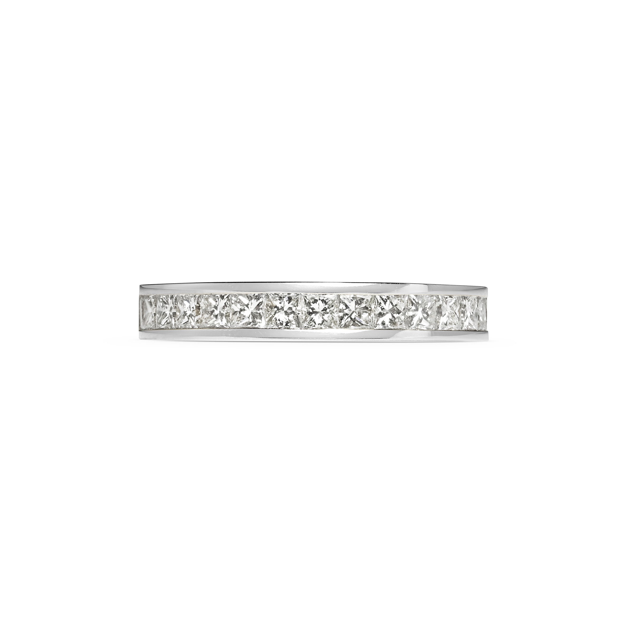 The Princess Cut Channel Set Wedding Band by East London jeweller Rachel Boston | Discover our collections of unique and timeless engagement rings, wedding rings, and modern fine jewellery.