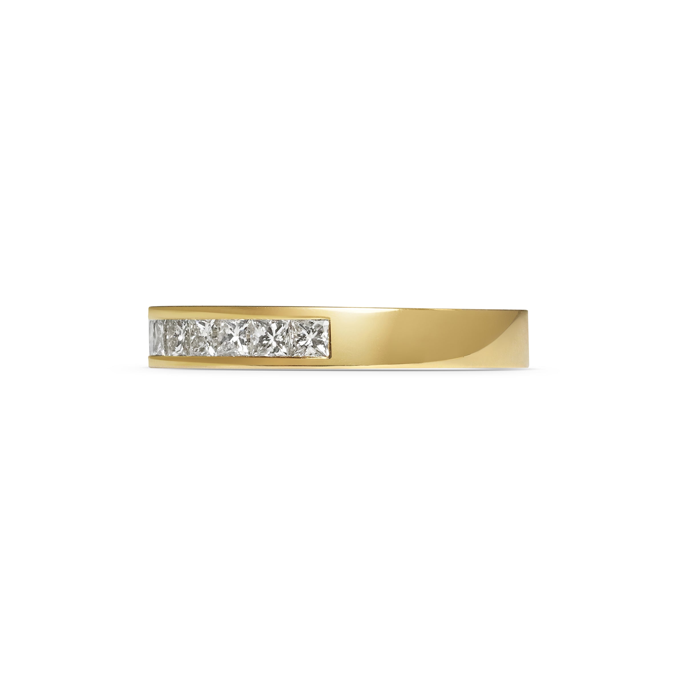 The Princess Cut Channel Set Wedding Band by East London jeweller Rachel Boston | Discover our collections of unique and timeless engagement rings, wedding rings, and modern fine jewellery.