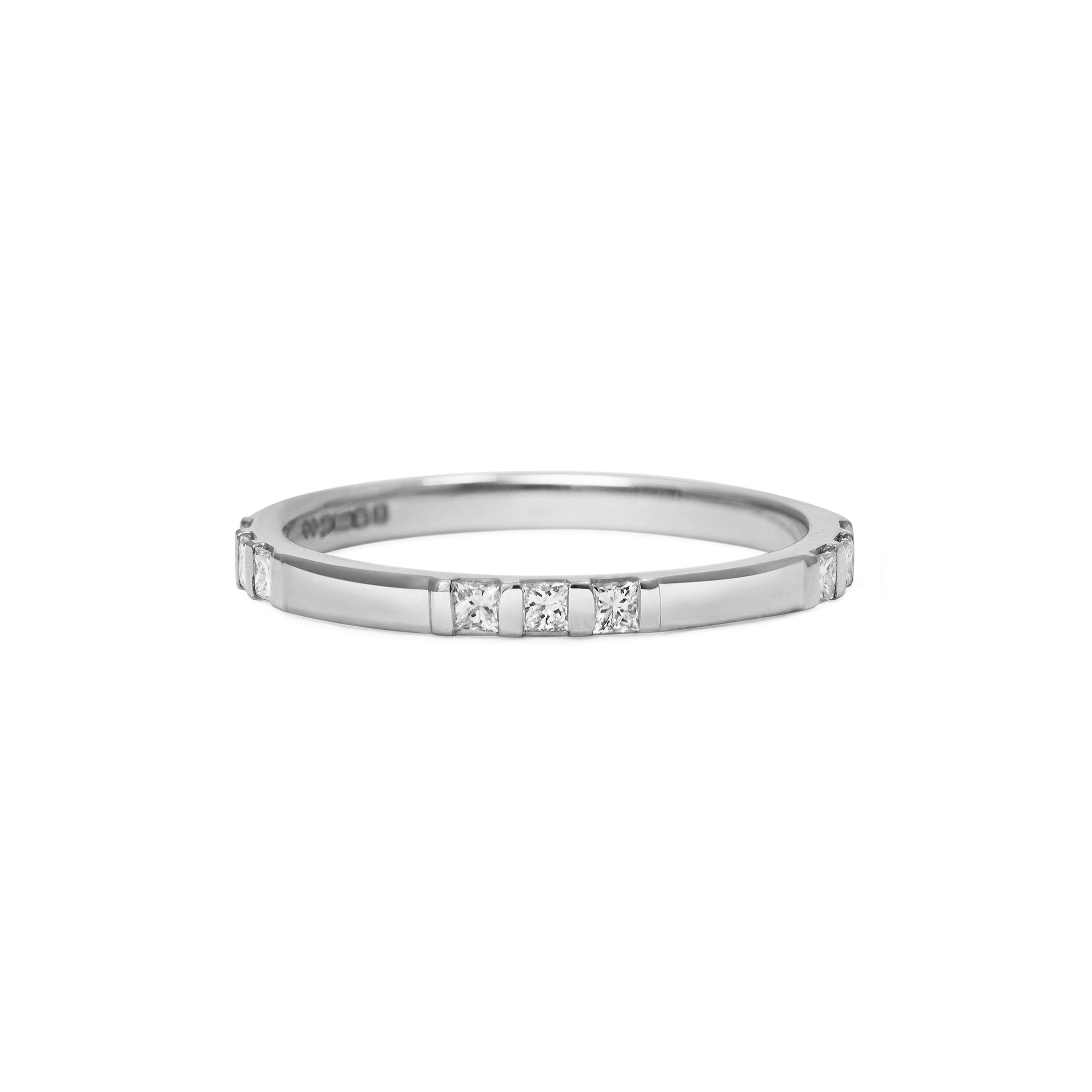 The Princess Cut Trio Wedding Band by East London jeweller Rachel Boston | Discover our collections of unique and timeless engagement rings, wedding rings, and modern fine jewellery.