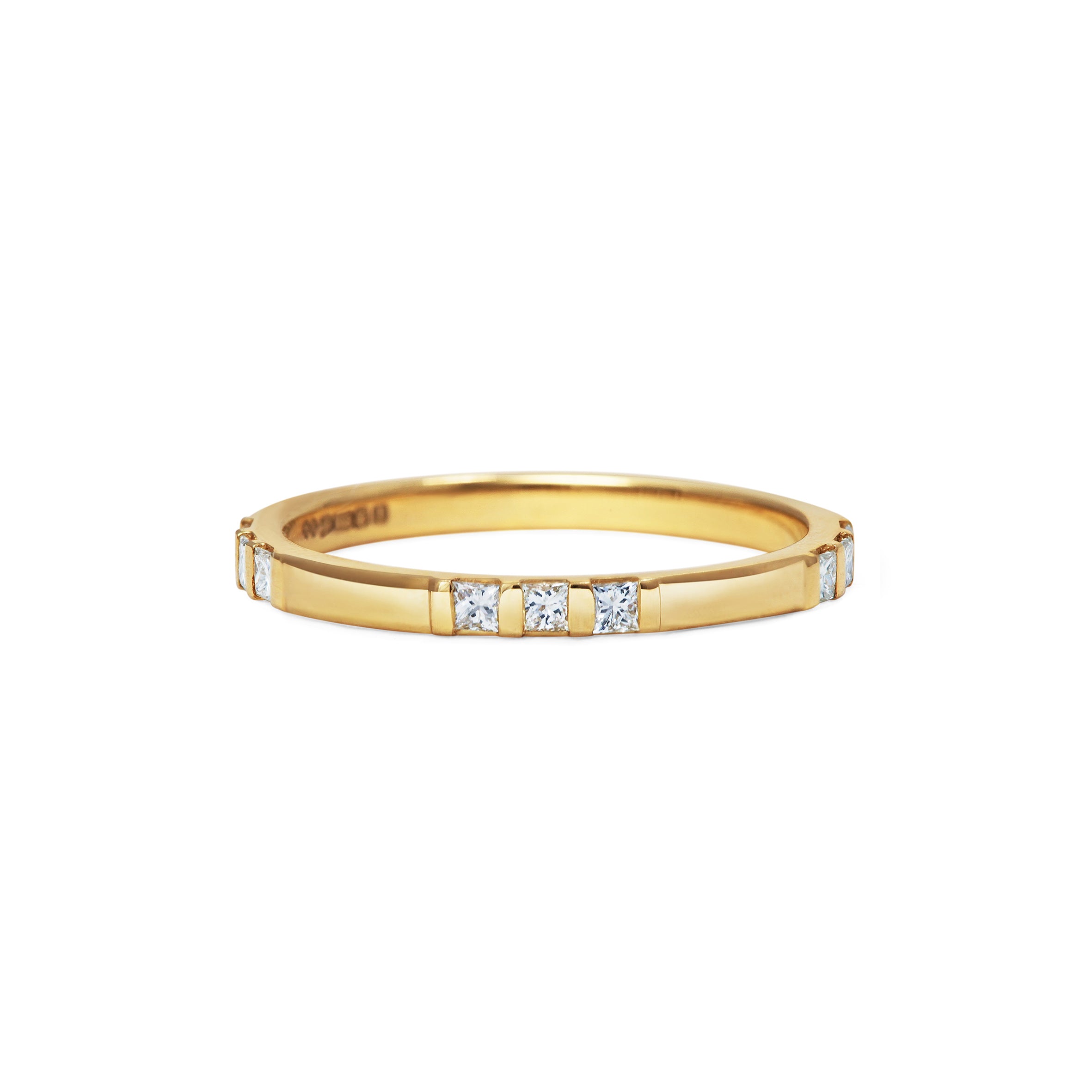 The Princess Cut Trio Wedding Band by East London jeweller Rachel Boston | Discover our collections of unique and timeless engagement rings, wedding rings, and modern fine jewellery.