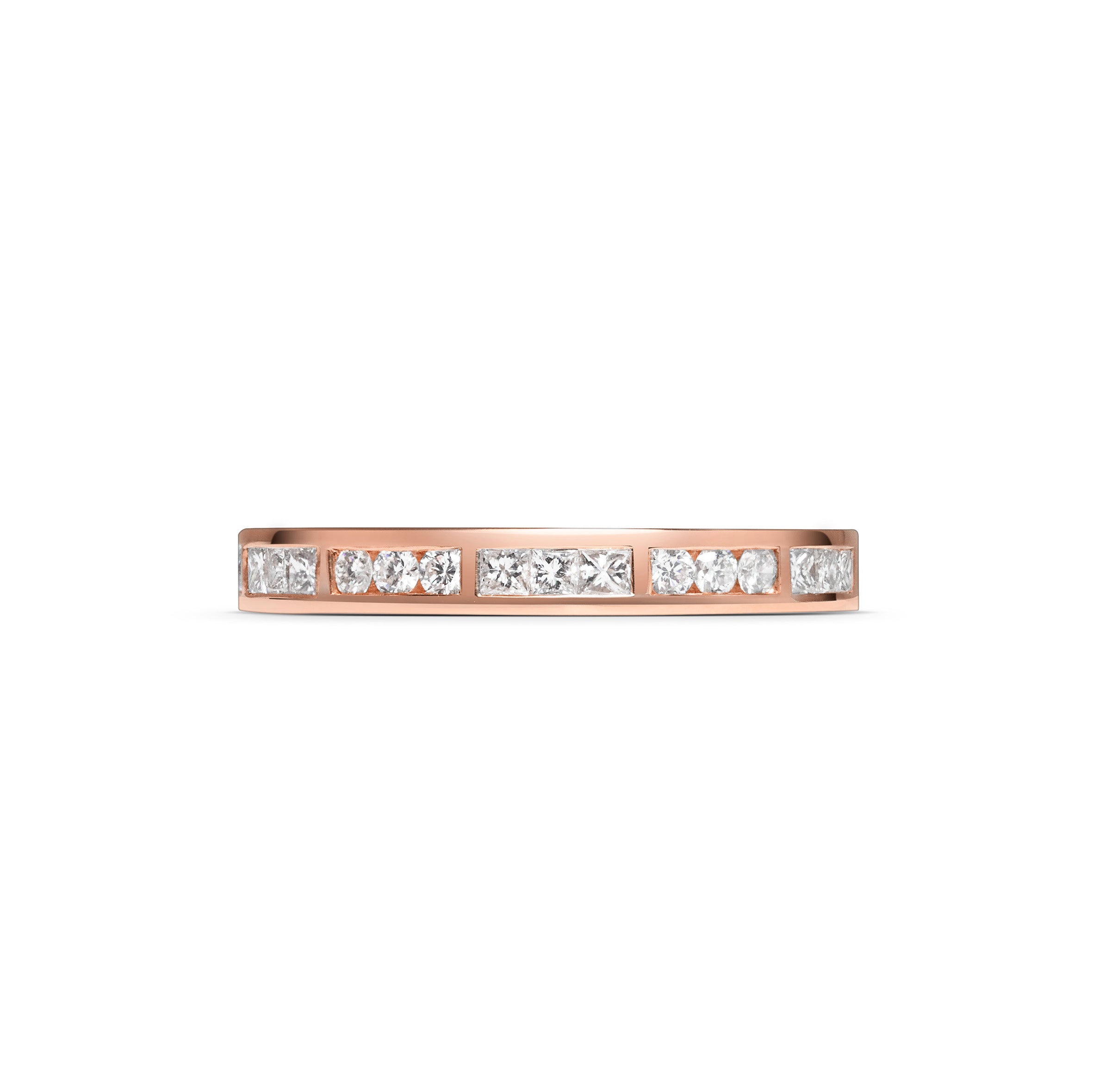 The Princess and Round Channel Set Wedding Band by East London jeweller Rachel Boston | Discover our collections of unique and timeless engagement rings, wedding rings, and modern fine jewellery.
