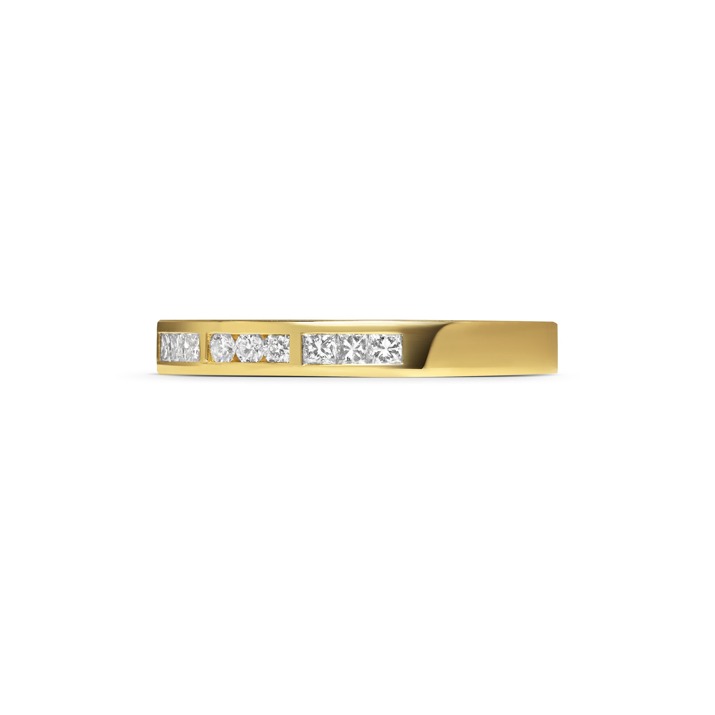The Princess and Round Channel Set Wedding Band by East London jeweller Rachel Boston | Discover our collections of unique and timeless engagement rings, wedding rings, and modern fine jewellery.