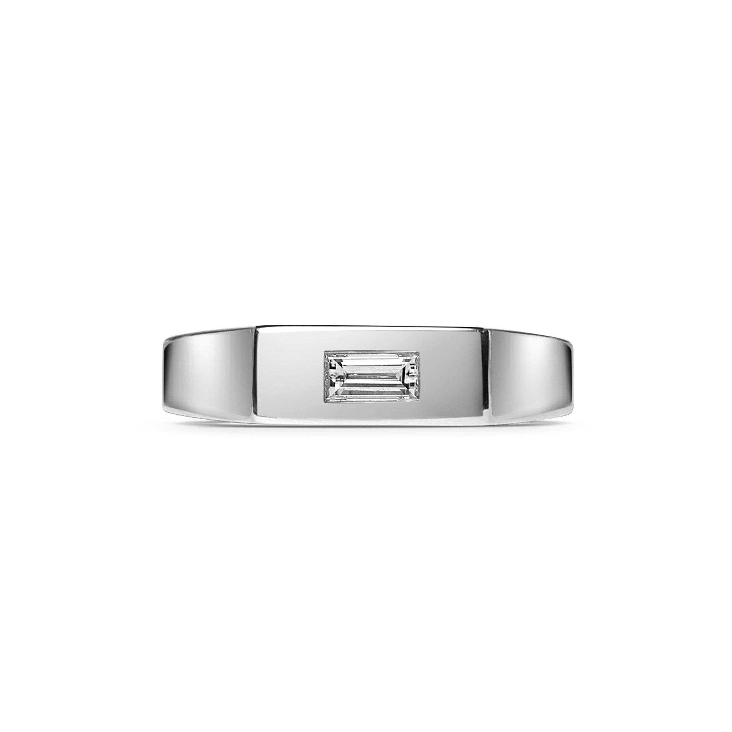 The Baguette Diamond Signet Ring by East London jeweller Rachel Boston | Discover our collections of unique and timeless engagement rings, wedding rings, and modern fine jewellery.