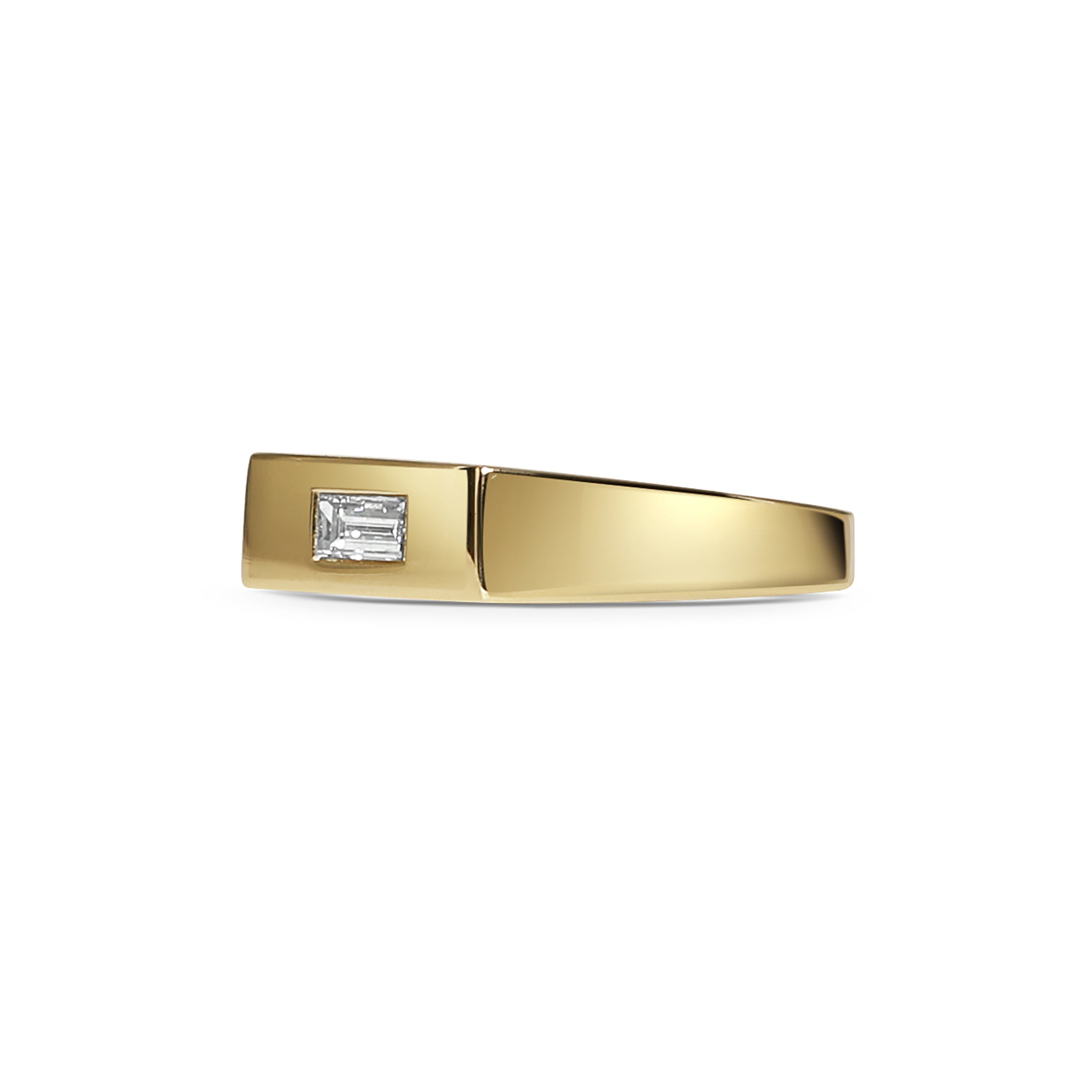 The Baguette Diamond Signet Ring by East London jeweller Rachel Boston | Discover our collections of unique and timeless engagement rings, wedding rings, and modern fine jewellery.