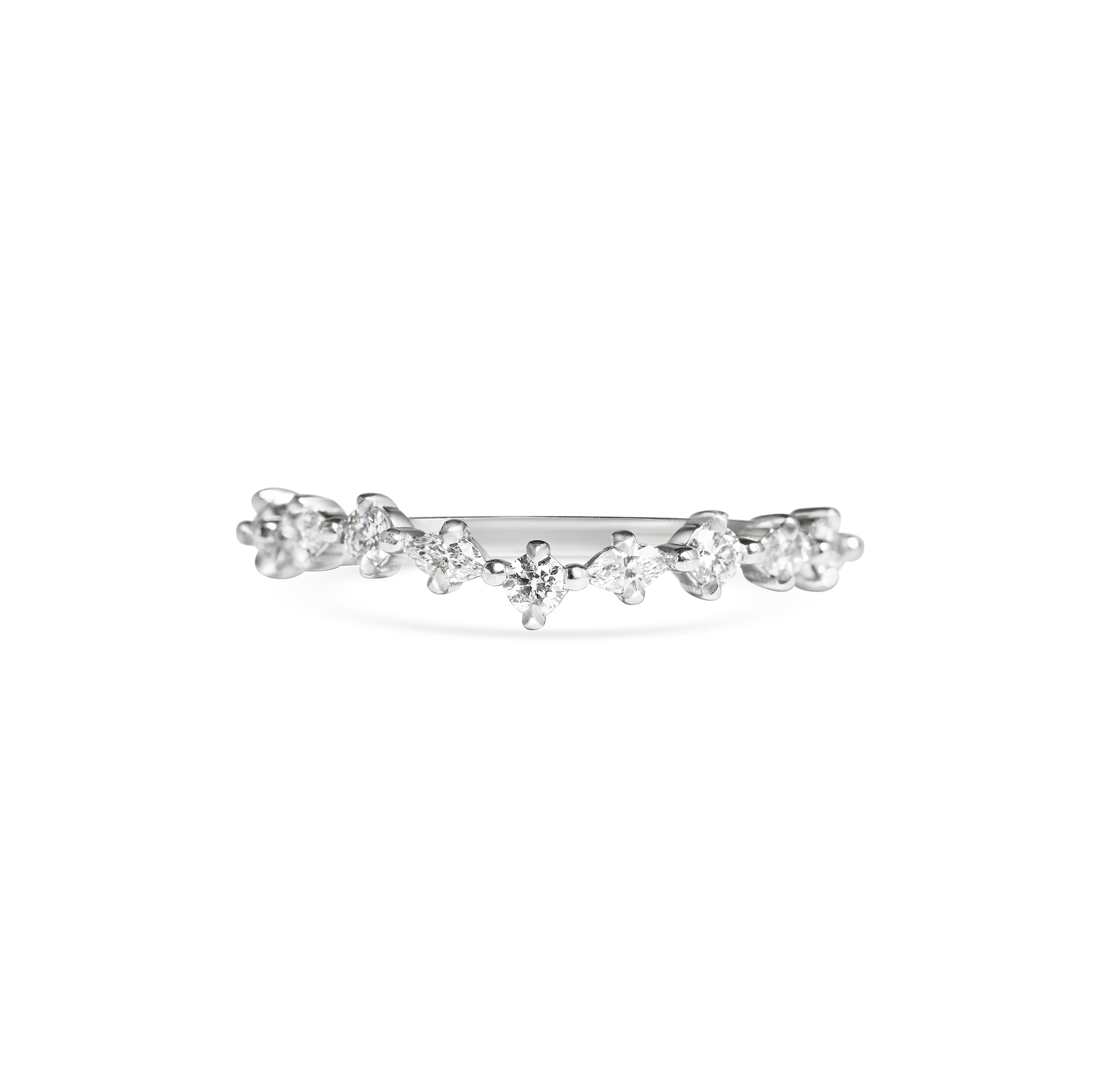 The Round and Marquise Curved Diamond Wedding Band by East London jeweller Rachel Boston | Discover our collections of unique and timeless engagement rings, wedding rings, and modern fine jewellery.