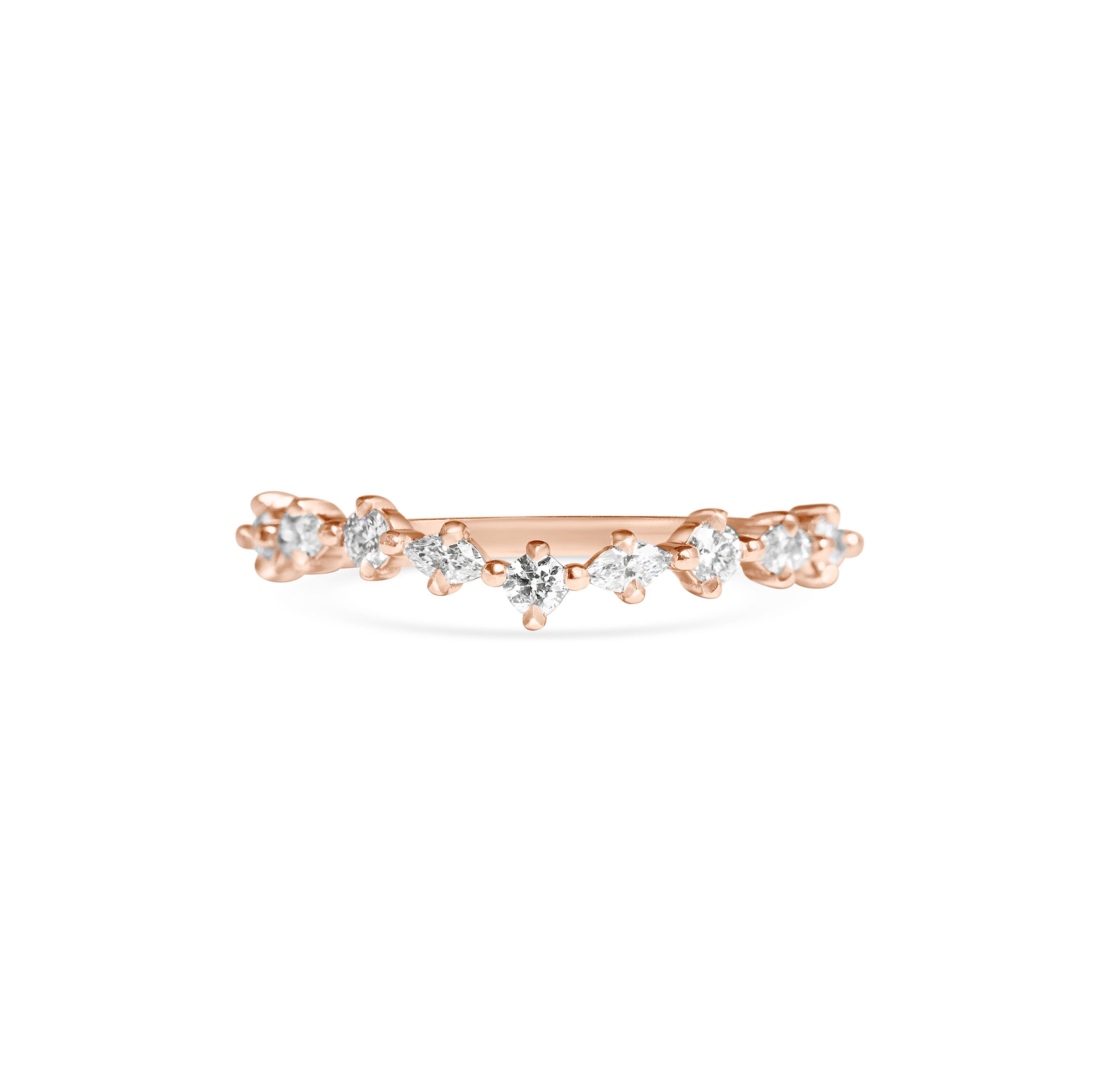 The Round and Marquise Curved Diamond Wedding Band by East London jeweller Rachel Boston | Discover our collections of unique and timeless engagement rings, wedding rings, and modern fine jewellery.