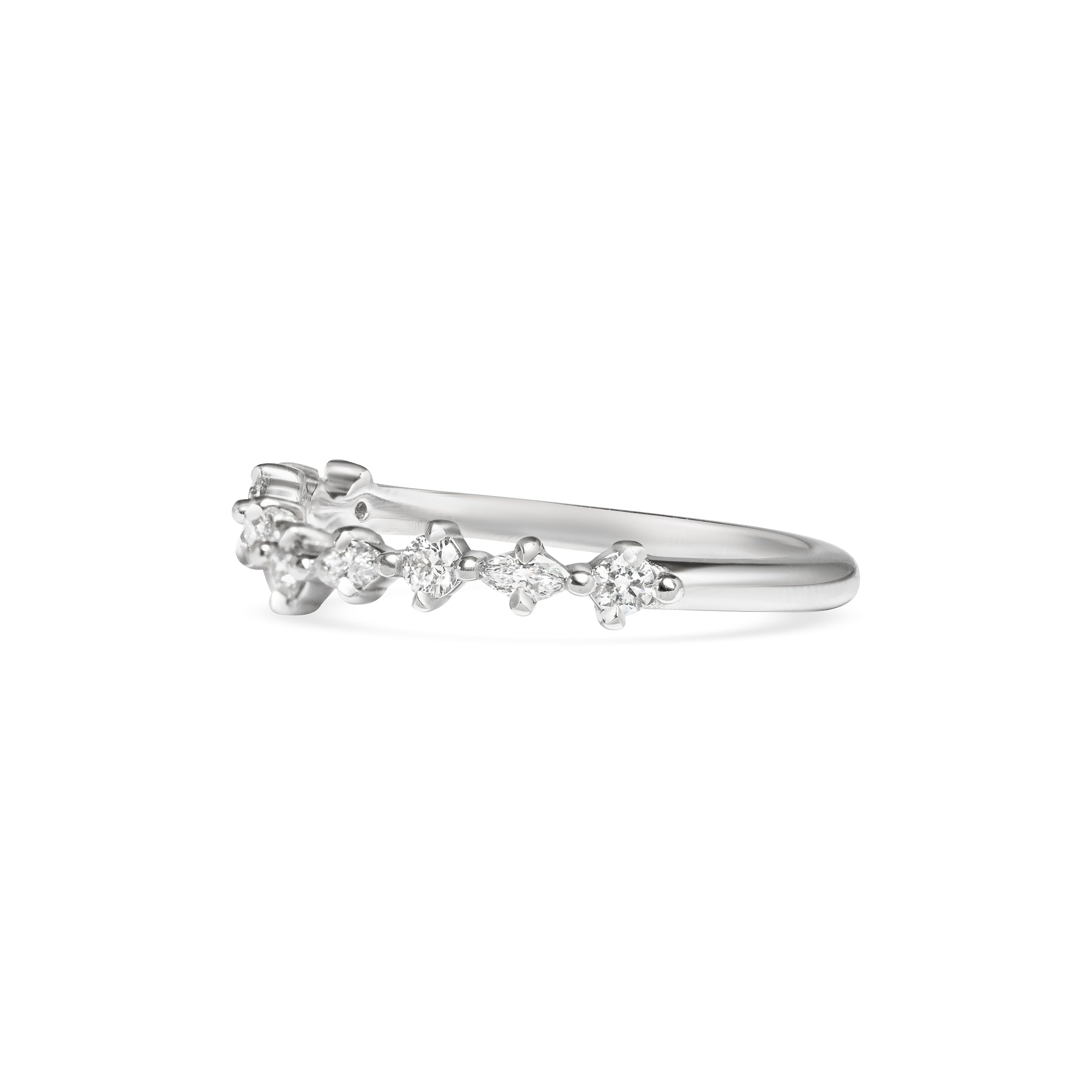 The Round and Marquise Curved Diamond Wedding Band by East London jeweller Rachel Boston | Discover our collections of unique and timeless engagement rings, wedding rings, and modern fine jewellery.
