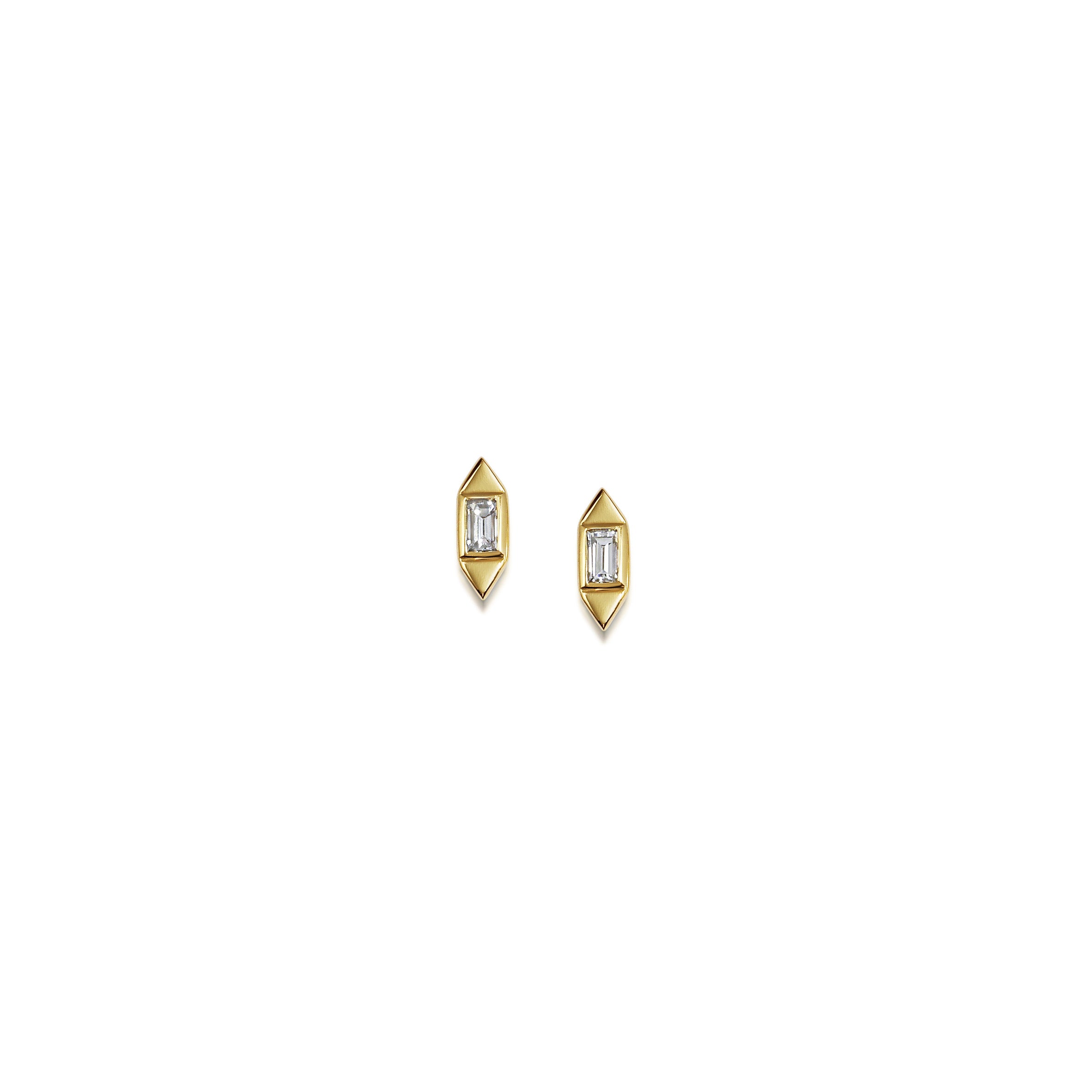 The Single Baguette Deco Earrings by East London jeweller Rachel Boston | Discover our collections of unique and timeless engagement rings, wedding rings, and modern fine jewellery.
