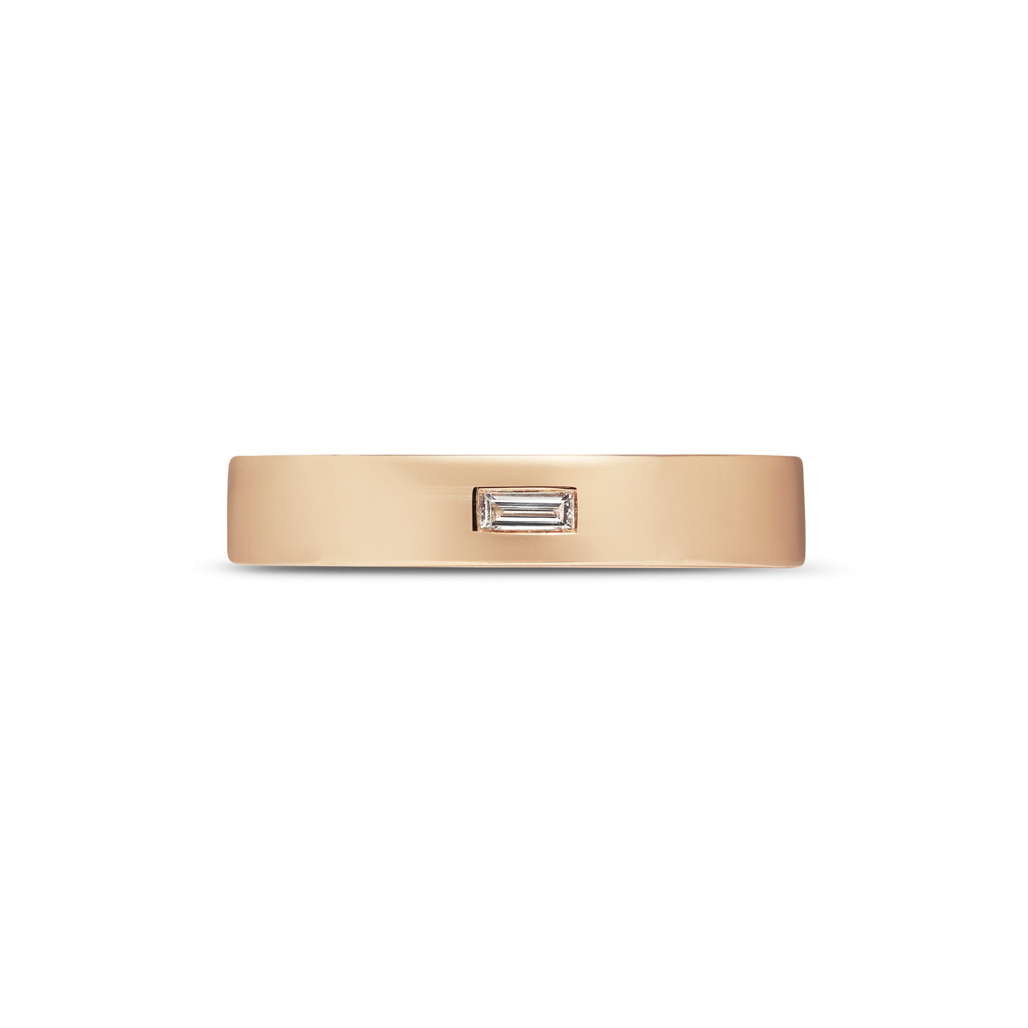 The Single Baguette Diamond Flat Wedding Band - 4mm by East London jeweller Rachel Boston | Discover our collections of unique and timeless engagement rings, wedding rings, and modern fine jewellery.