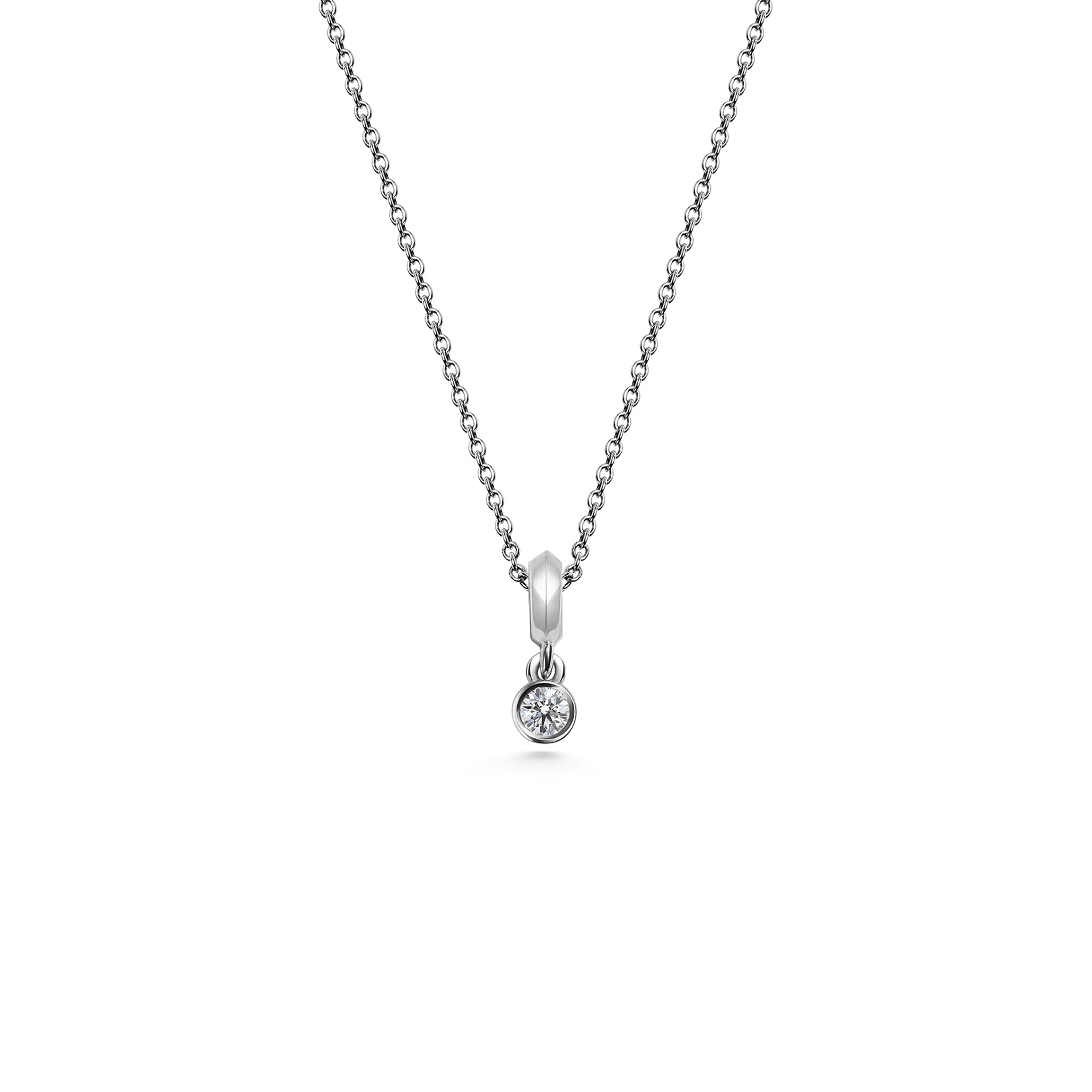The Small Droplet Diamond Necklace by East London jeweller Rachel Boston | Discover our collections of unique and timeless engagement rings, wedding rings, and modern fine jewellery.