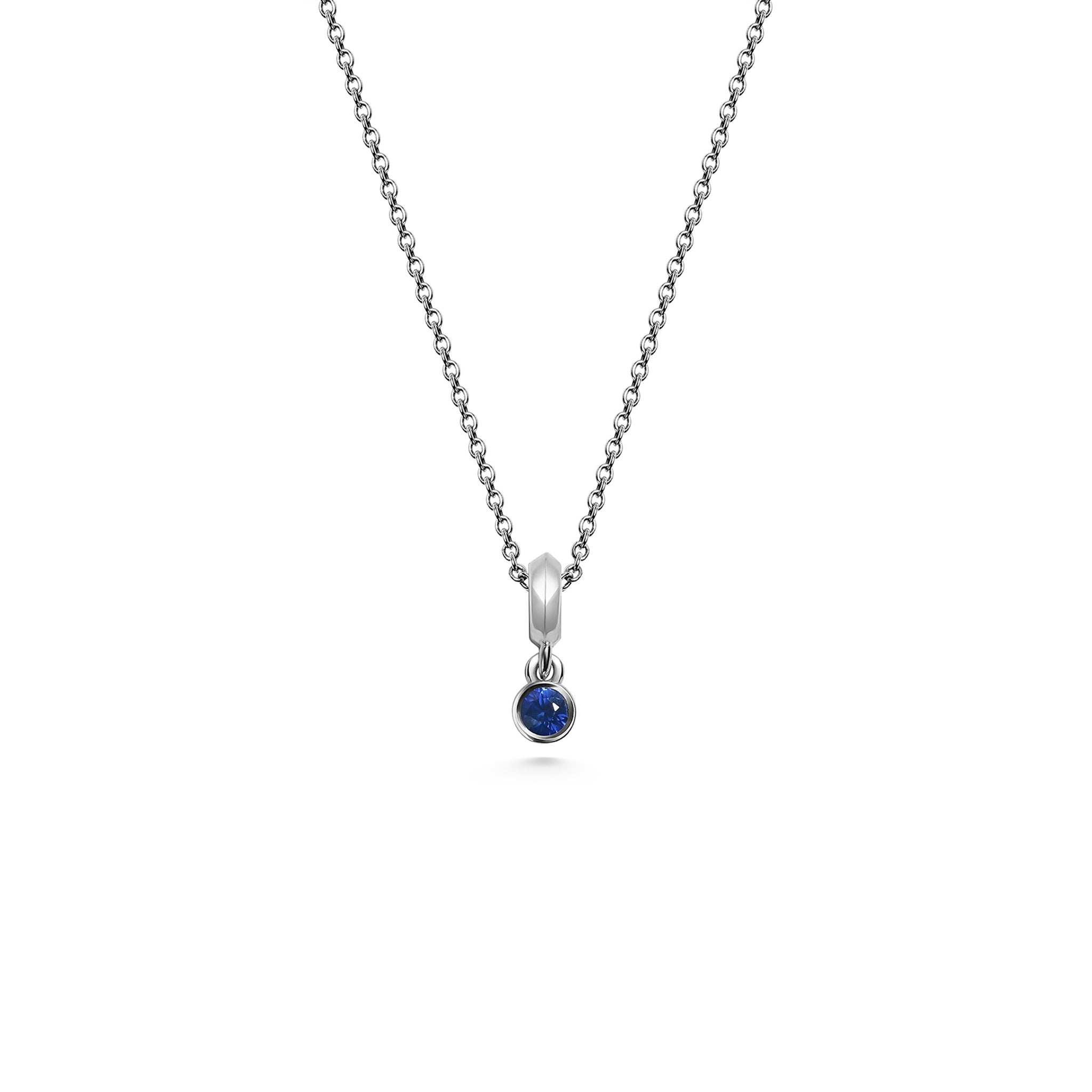 The Small Droplet Sapphire Necklace by East London jeweller Rachel Boston | Discover our collections of unique and timeless engagement rings, wedding rings, and modern fine jewellery.