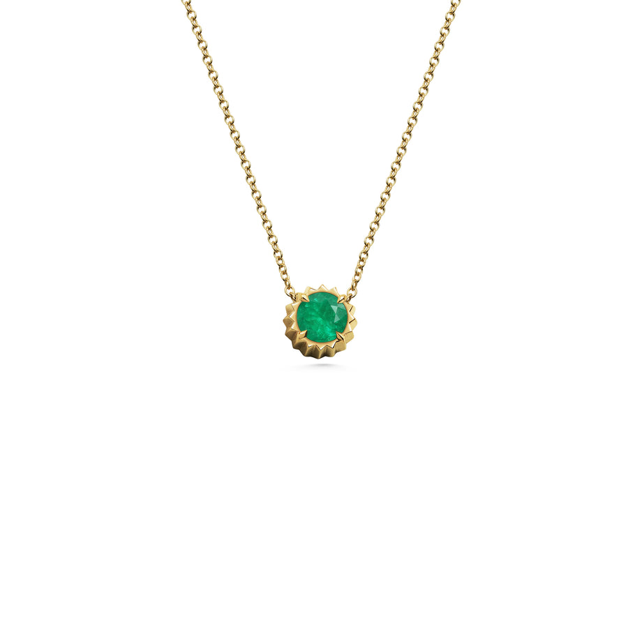 The X - Sunburst Emerald Necklace by East London jeweller Rachel Boston | Discover our collections of unique and timeless engagement rings, wedding rings, and modern fine jewellery. - Rachel Boston Jewellery