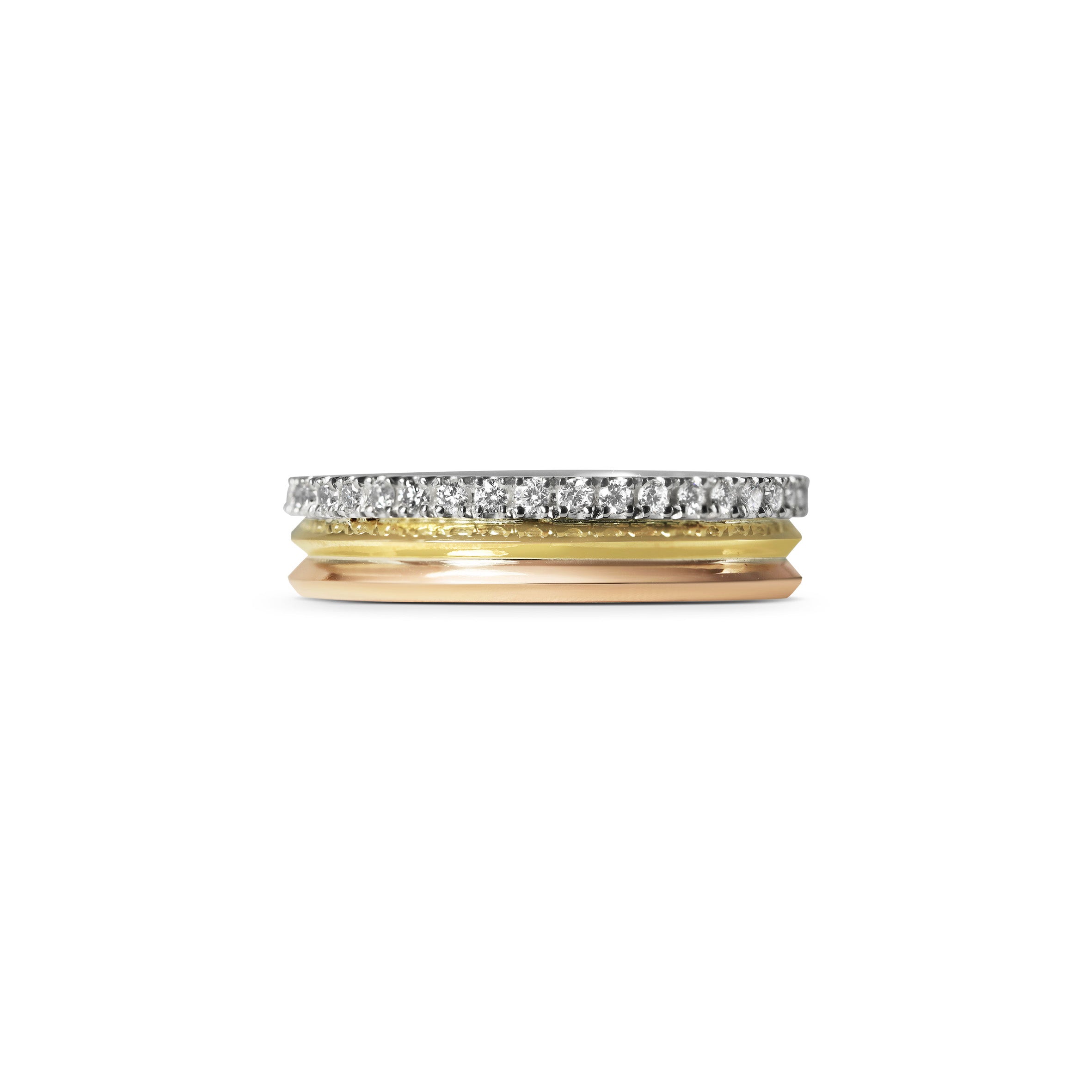 The Trinity Knife Edge with Diamonds Wedding Ring by East London jeweller Rachel Boston | Discover our collections of unique and timeless engagement rings, wedding rings, and modern fine jewellery.