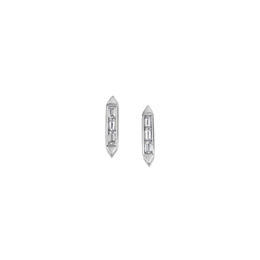 The Trio Baguette Deco Earrings by East London jeweller Rachel Boston | Discover our collections of unique and timeless engagement rings, wedding rings, and modern fine jewellery. - Rachel Boston Jewellery