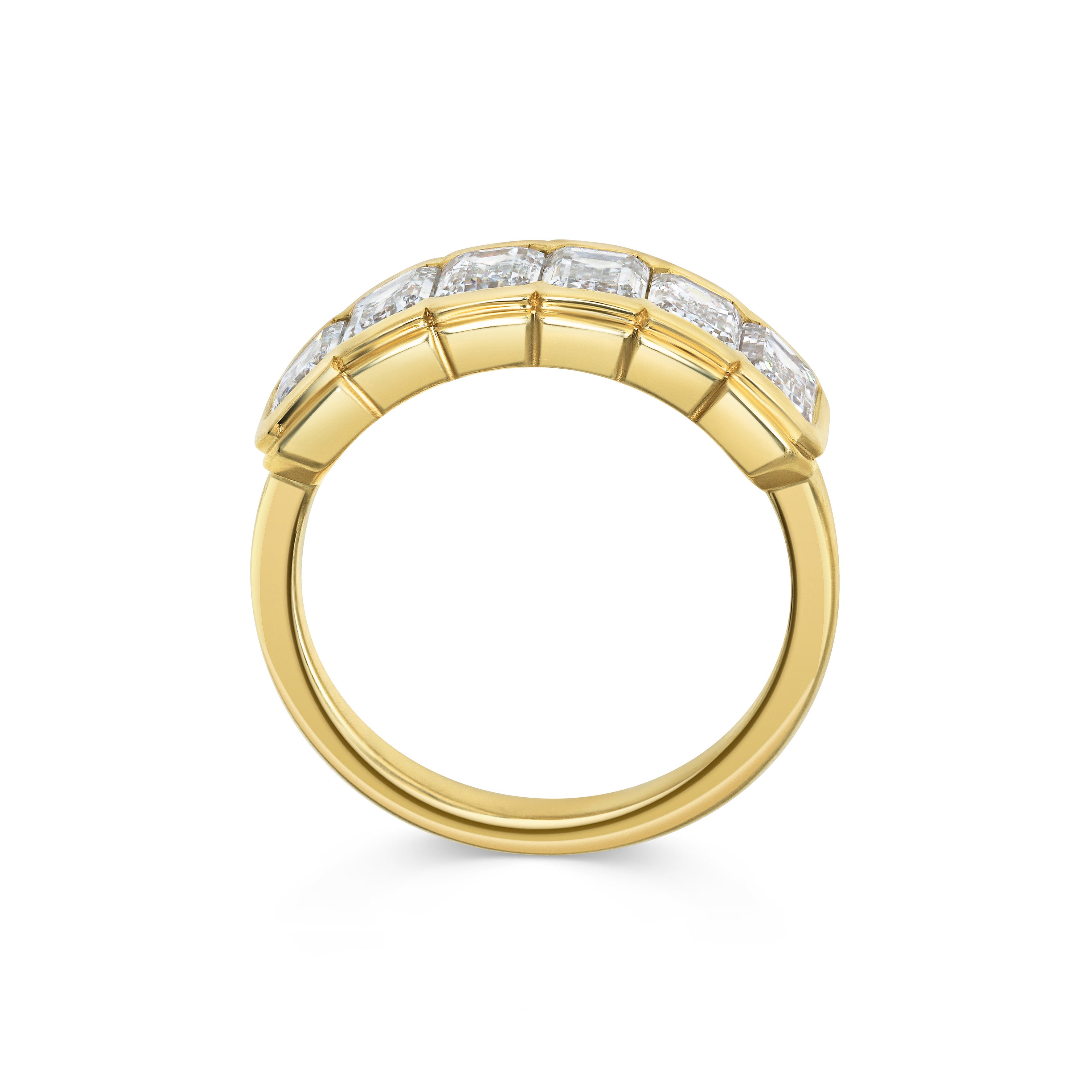 The BOUNDARY RING - EMERALD CUT by East London jeweller Rachel Boston | Discover our collections of unique and timeless engagement rings, wedding rings, and modern fine jewellery.