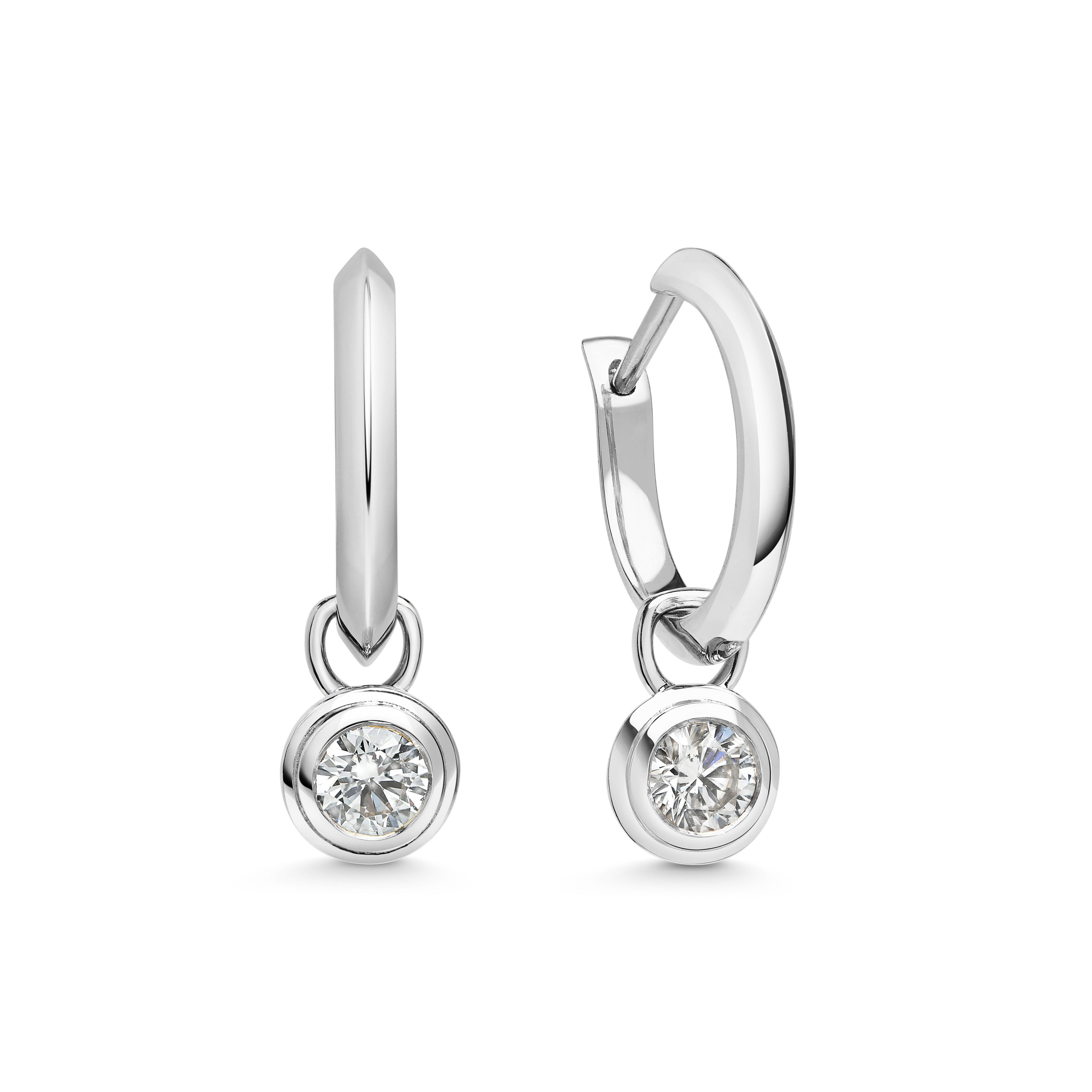 The Knife Edge Hoops with Radiate Droppers - Round Cut by East London jeweller Rachel Boston | Discover our collections of unique and timeless engagement rings, wedding rings, and modern fine jewellery.