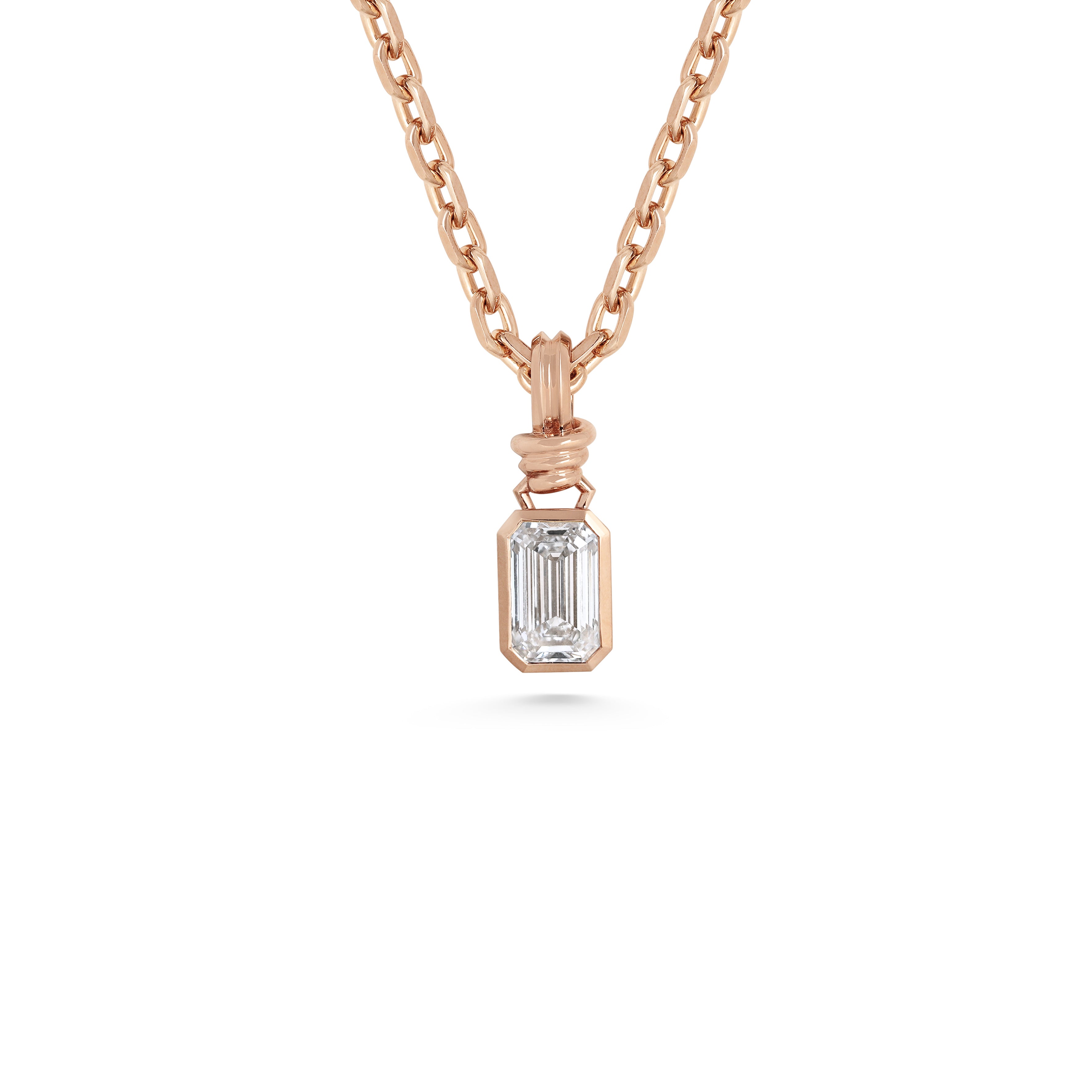 The Latch Pendant - Emerald Cut by East London jeweller Rachel Boston | Discover our collections of unique and timeless engagement rings, wedding rings, and modern fine jewellery.