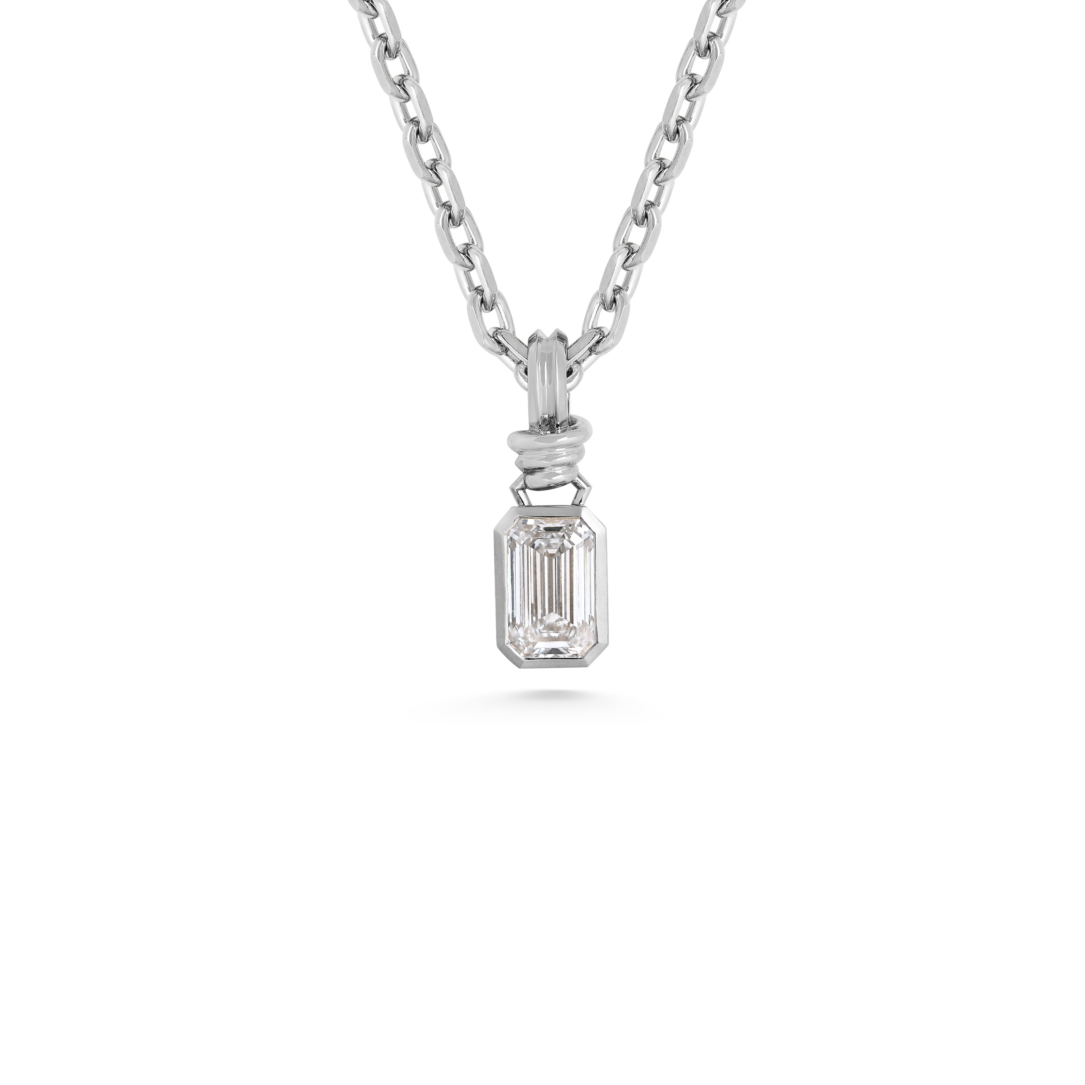 The Latch Pendant - Emerald Cut by East London jeweller Rachel Boston | Discover our collections of unique and timeless engagement rings, wedding rings, and modern fine jewellery.