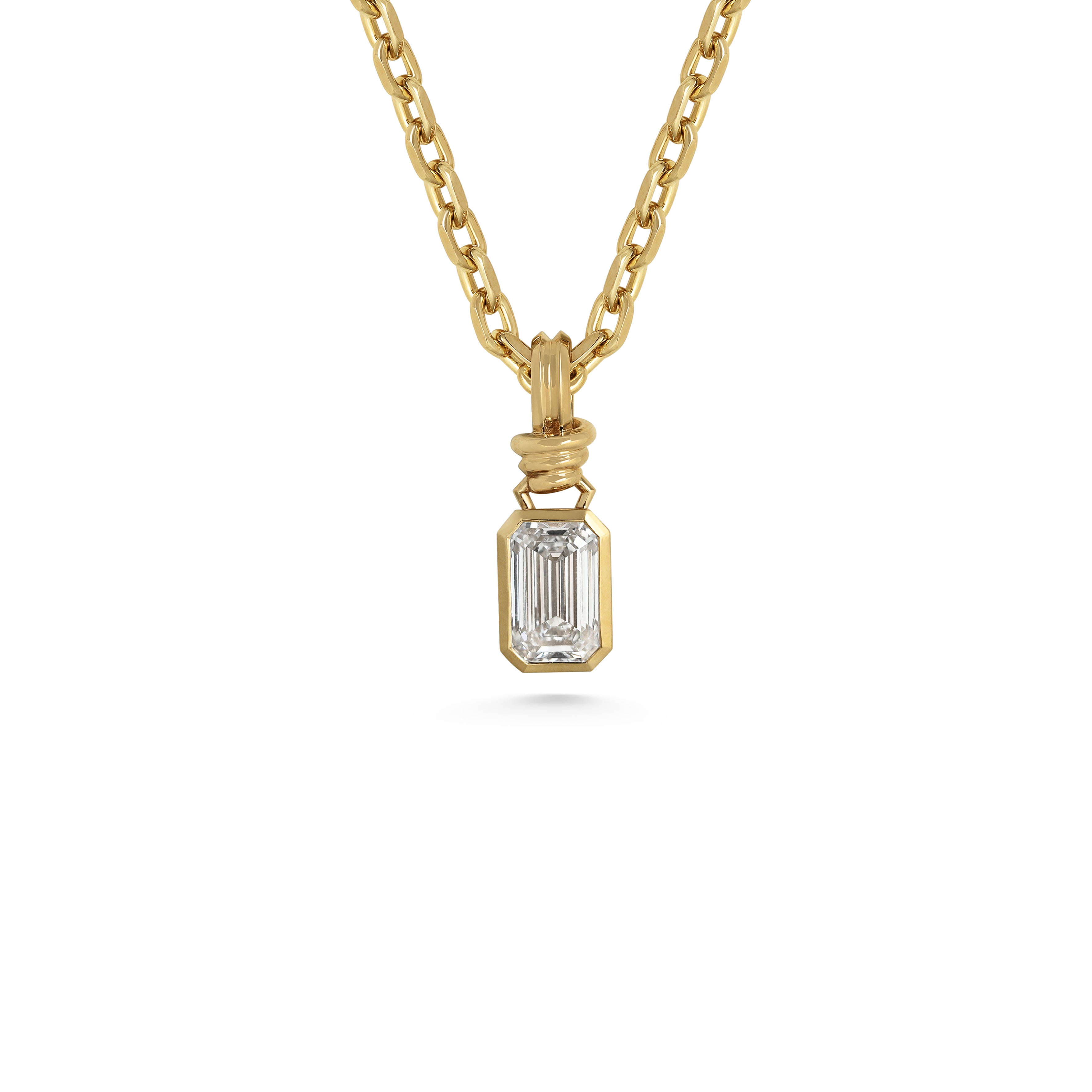 The LATCH PENDANT - EMERALD CUT by East London jeweller Rachel Boston | Discover our collections of unique and timeless engagement rings, wedding rings, and modern fine jewellery.
