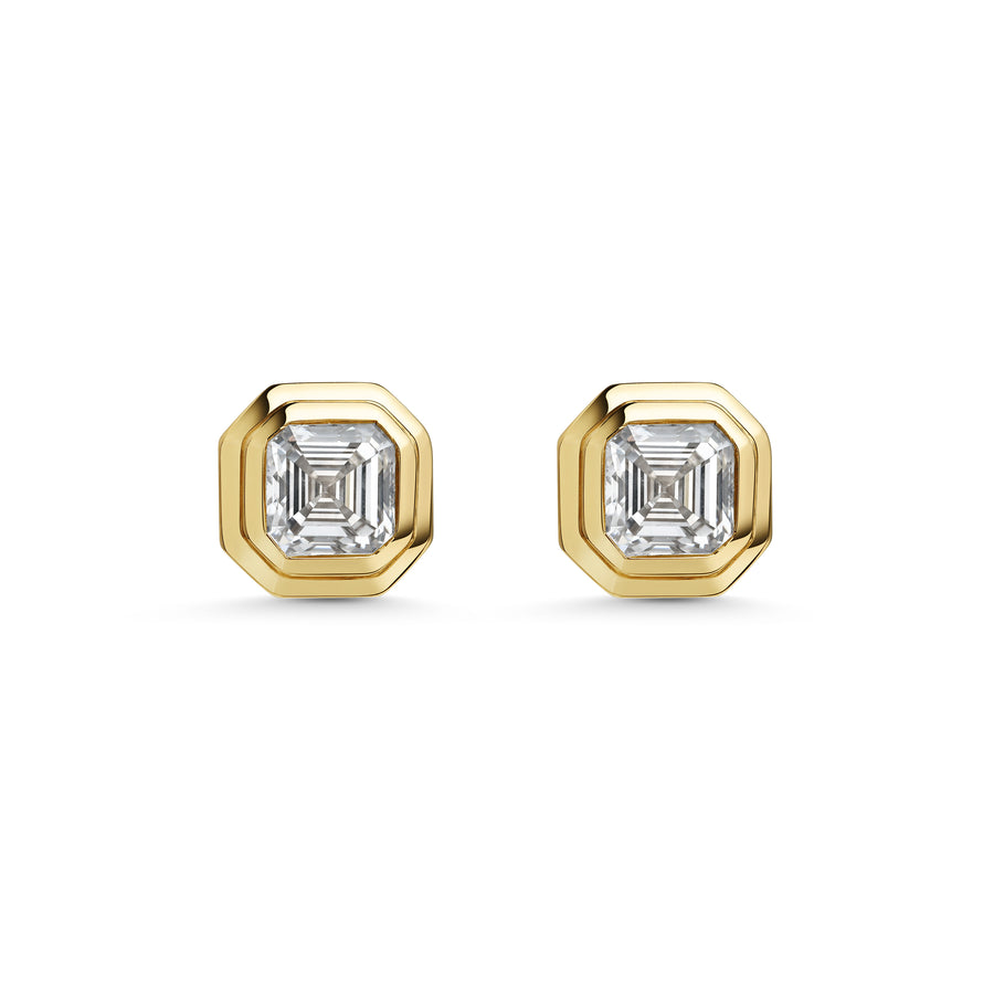 The RADIATE STUDS - ASSCHER CUT by East London jeweller Rachel Boston | Discover our collections of unique and timeless engagement rings, wedding rings, and modern fine jewellery. - Rachel Boston Jewellery