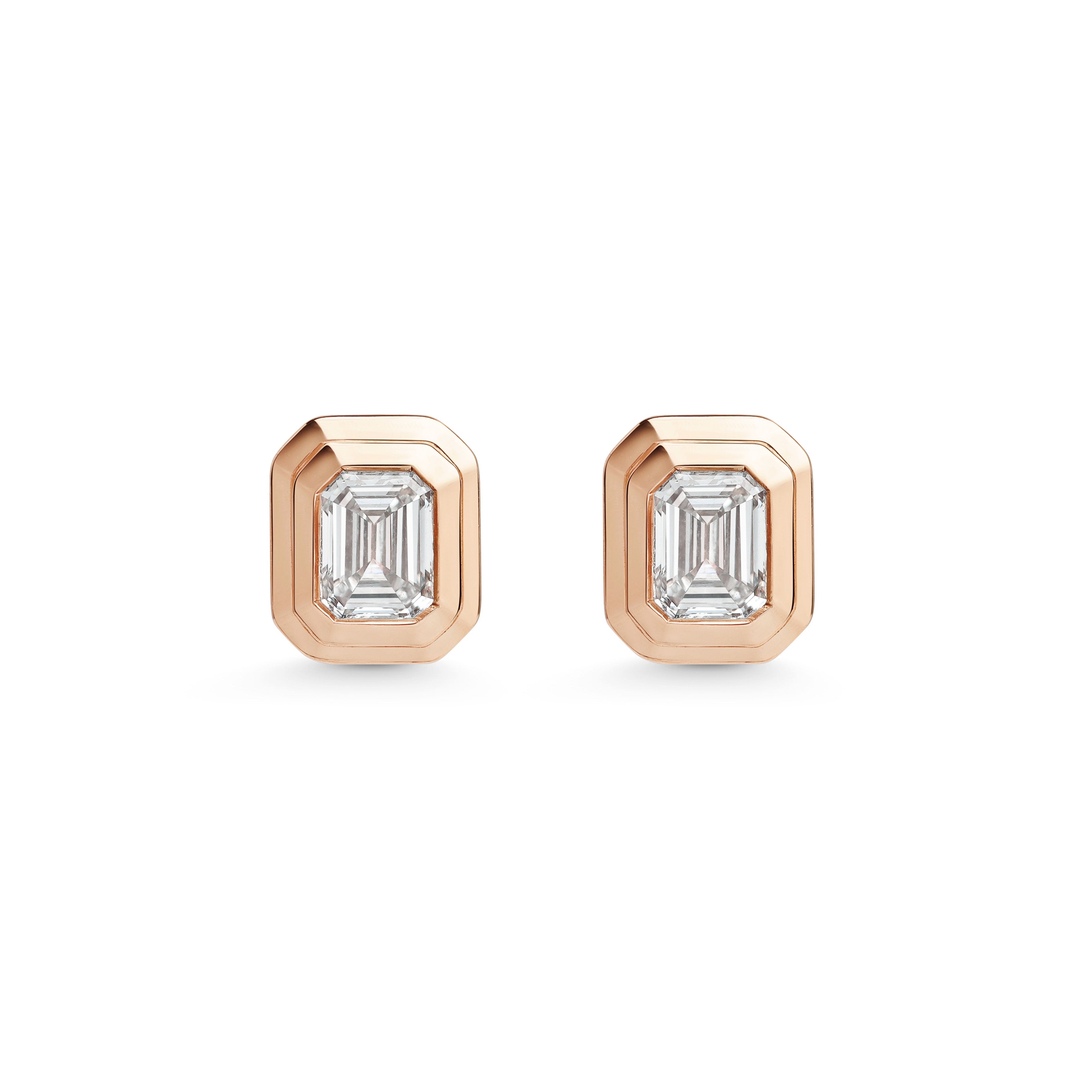 The Radiate Studs - Emerald Cut by East London jeweller Rachel Boston | Discover our collections of unique and timeless engagement rings, wedding rings, and modern fine jewellery.