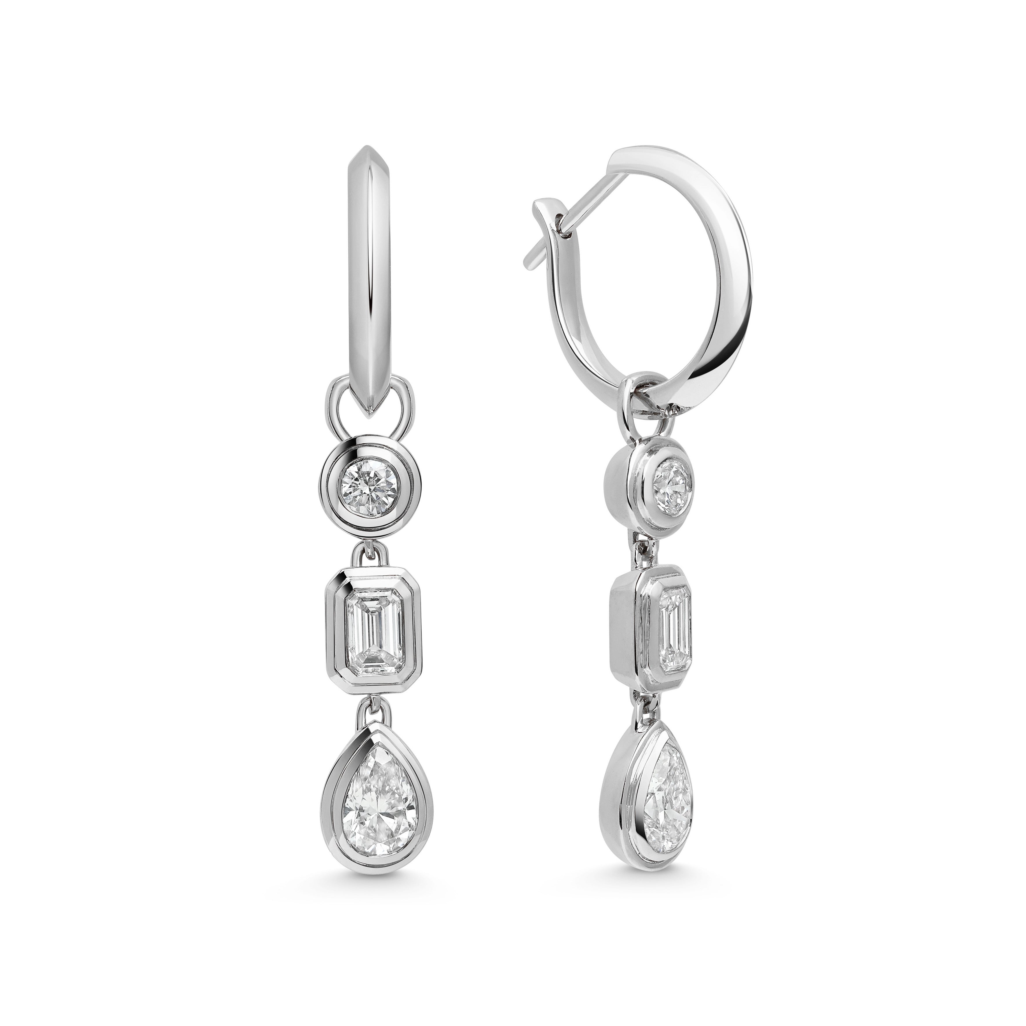 The Ripple Mixed Drop Earrings by East London jeweller Rachel Boston | Discover our collections of unique and timeless engagement rings, wedding rings, and modern fine jewellery.
