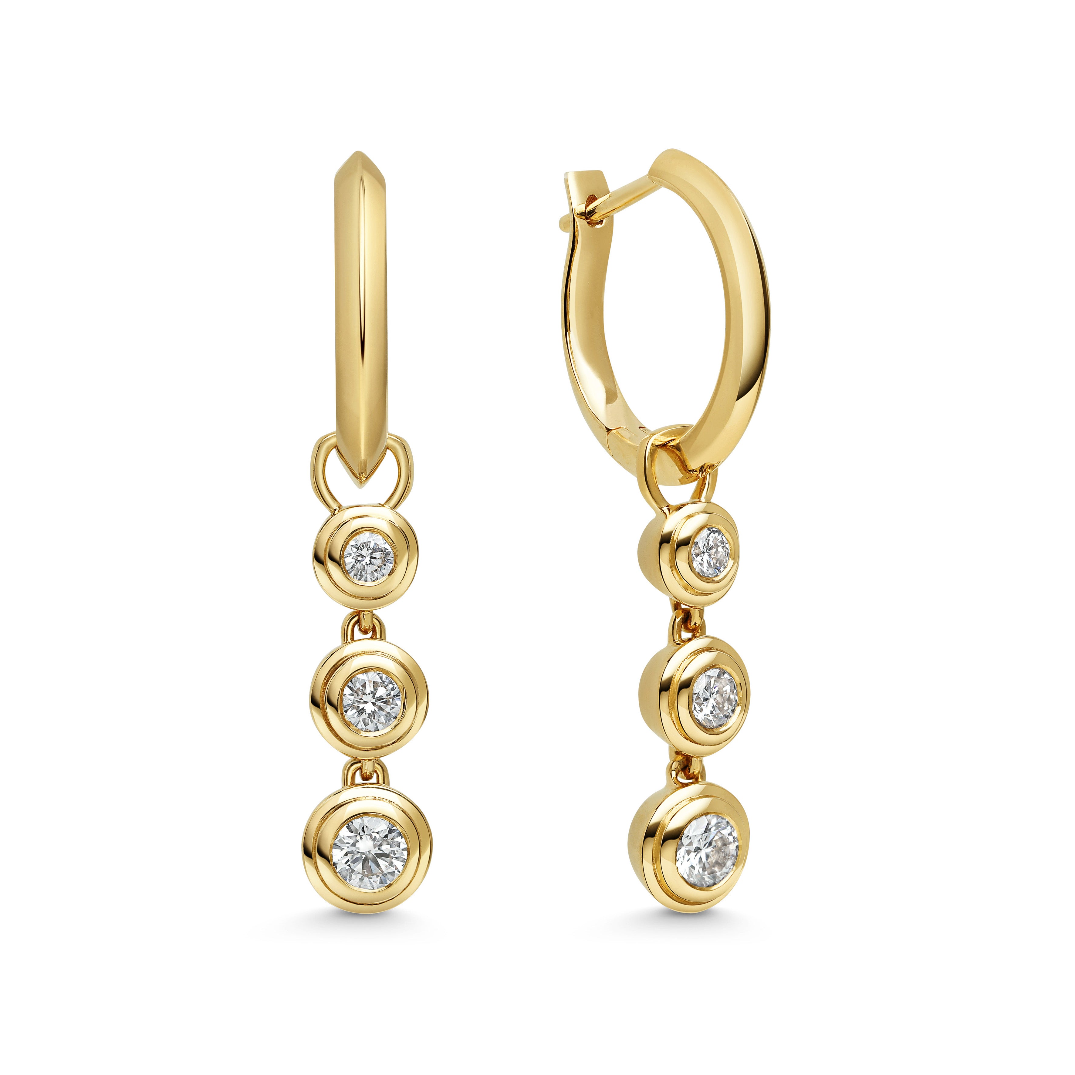 The RIPPLE ROUND DROP EARRINGS by East London jeweller Rachel Boston | Discover our collections of unique and timeless engagement rings, wedding rings, and modern fine jewellery.