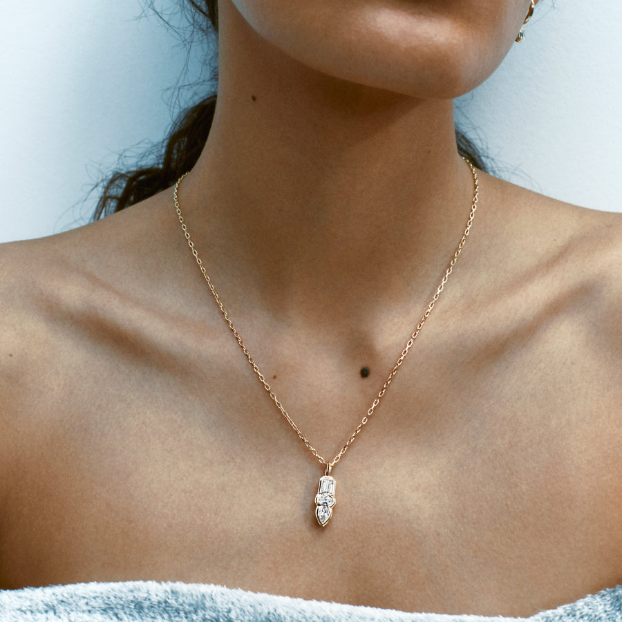 The TRIO PENDANT - DOUBLE LINE by East London jeweller Rachel Boston | Discover our collections of unique and timeless engagement rings, wedding rings, and modern fine jewellery. - Rachel Boston Jewellery