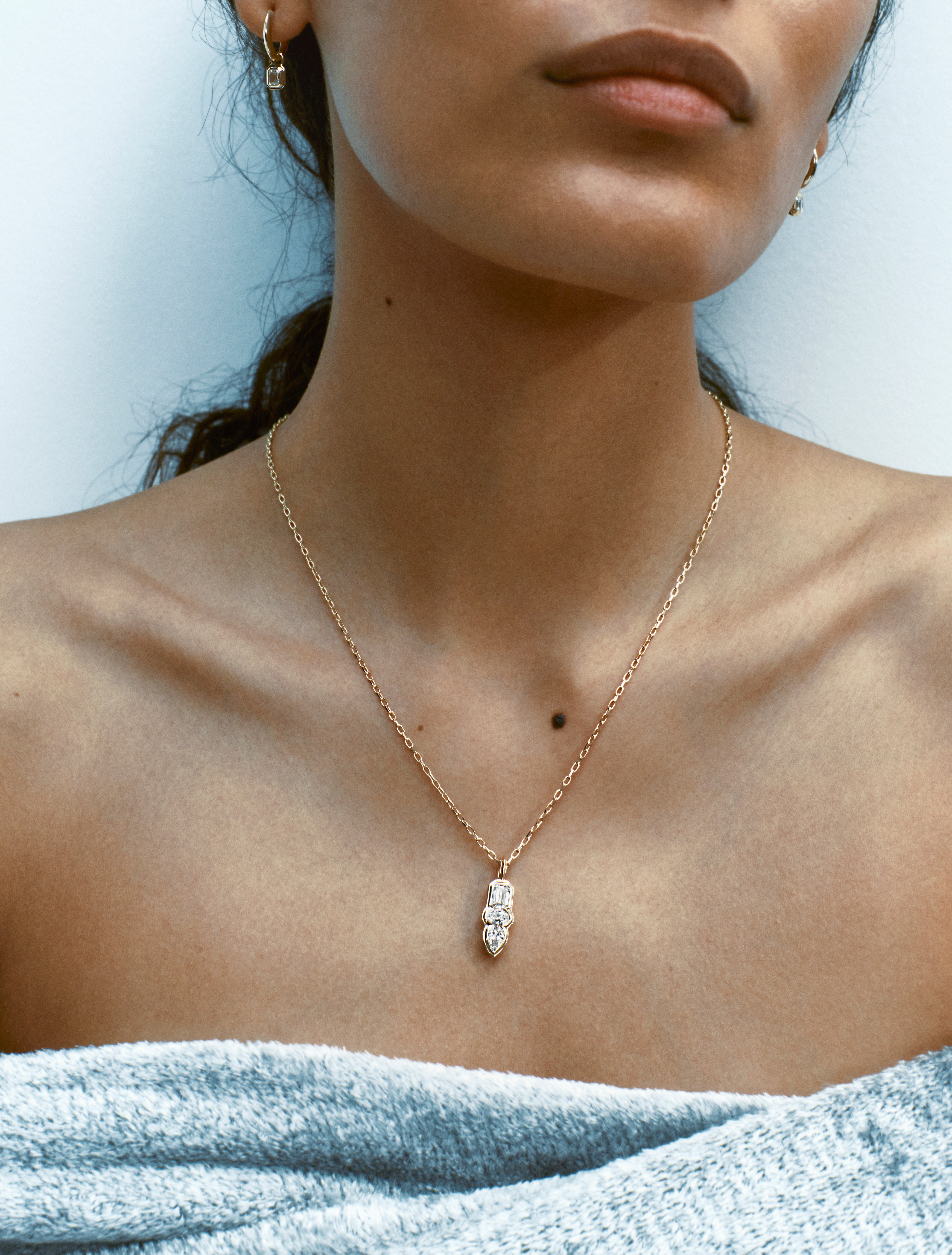 The Trio Pendant - Double Line by East London jeweller Rachel Boston | Discover our collections of unique and timeless engagement rings, wedding rings, and modern fine jewellery.